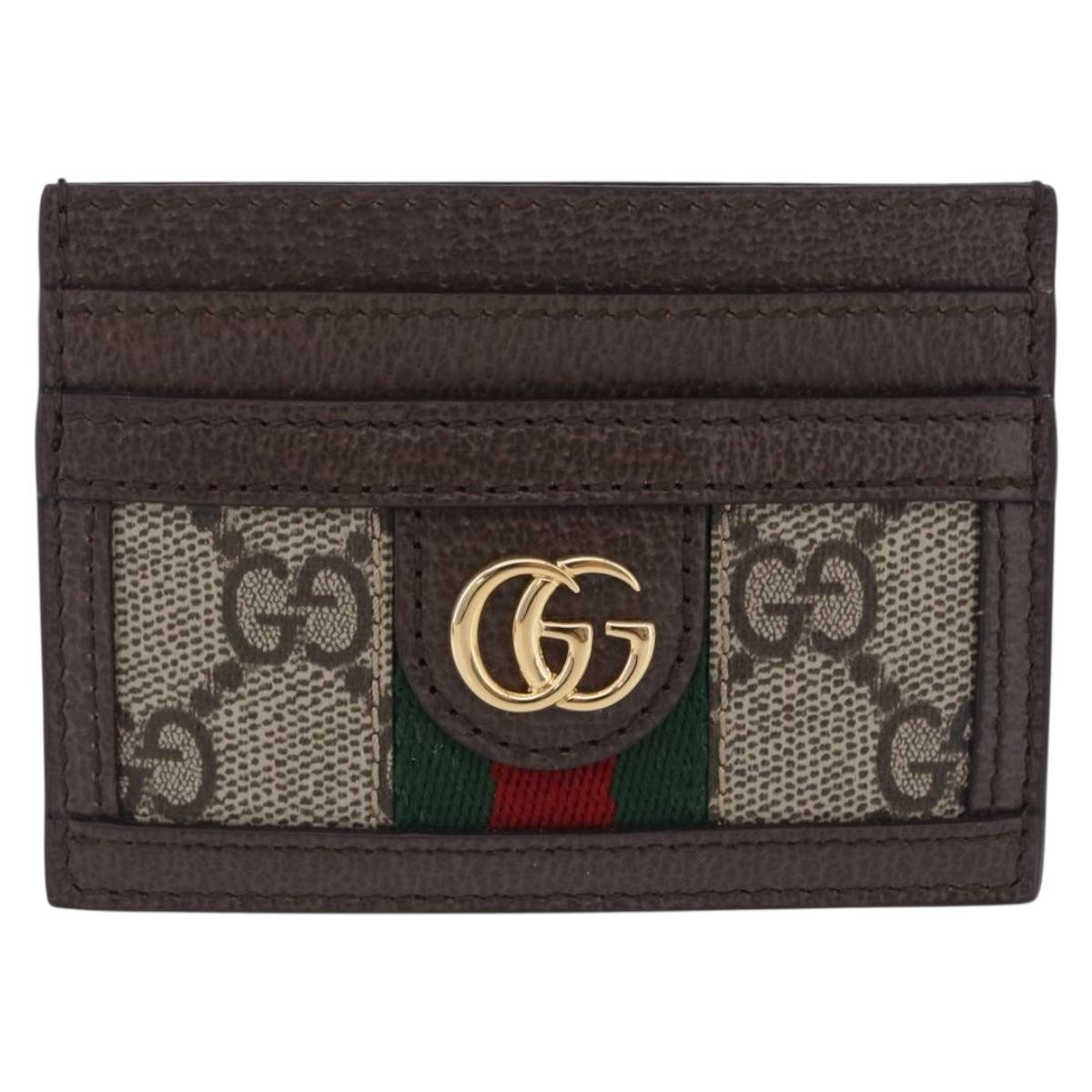 GUCCI Web Sherry Line Card Case PVC Brown Gold 523159 Auth 204103V