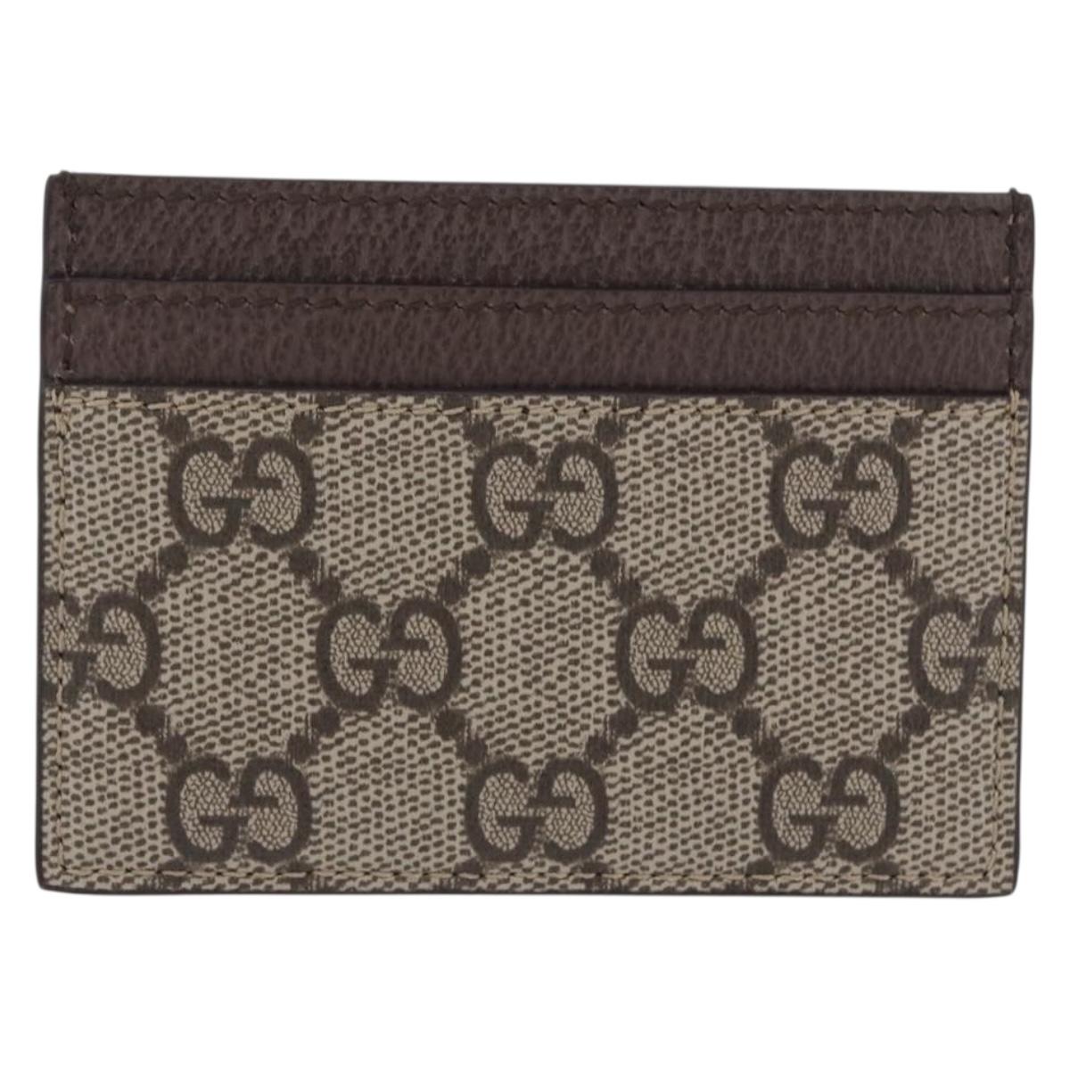GUCCI Web Sherry Line Card Case PVC Brown Gold 523159 Auth 204103V