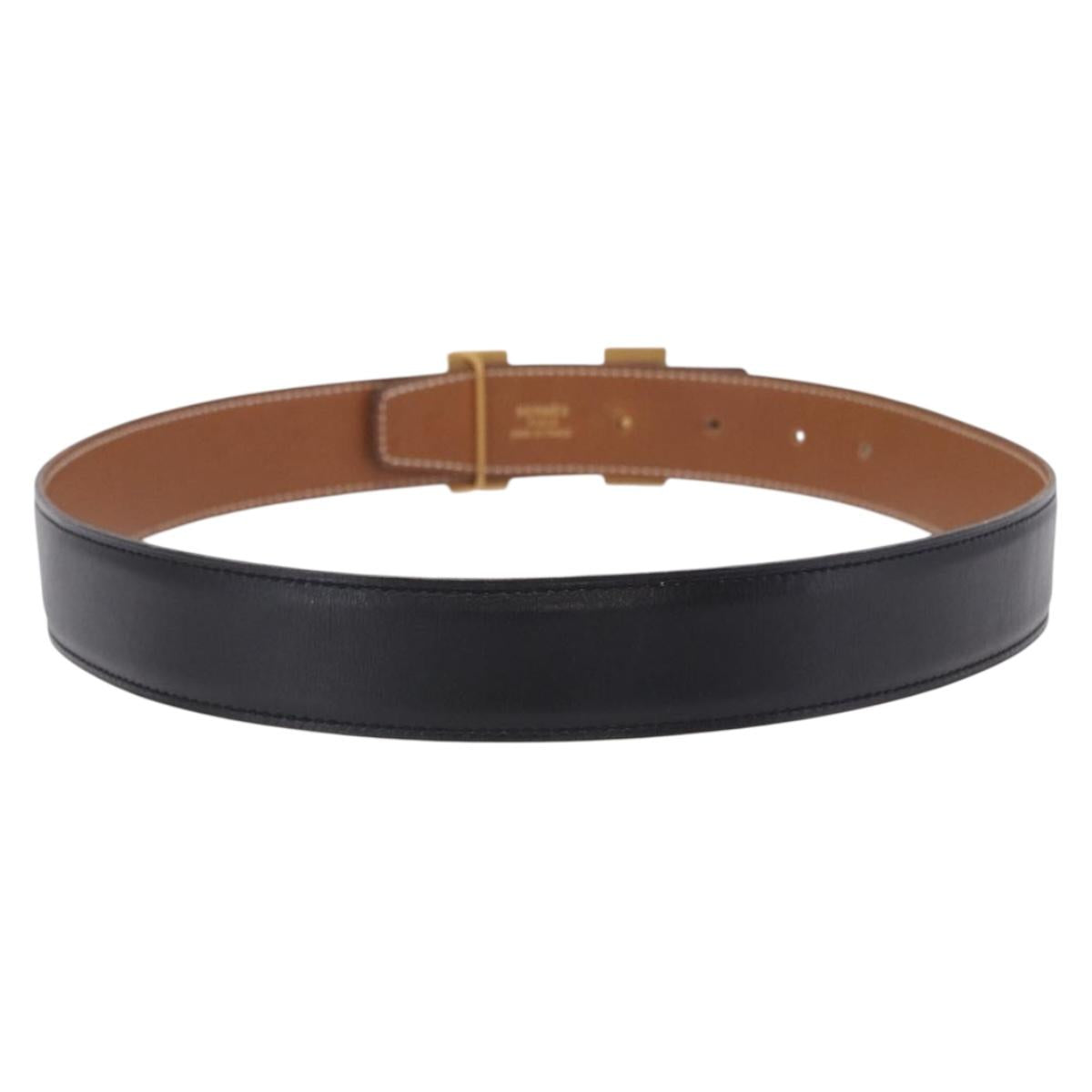 HERMES Constance H Belt Leather 33.9"" Black Gold Auth 204104