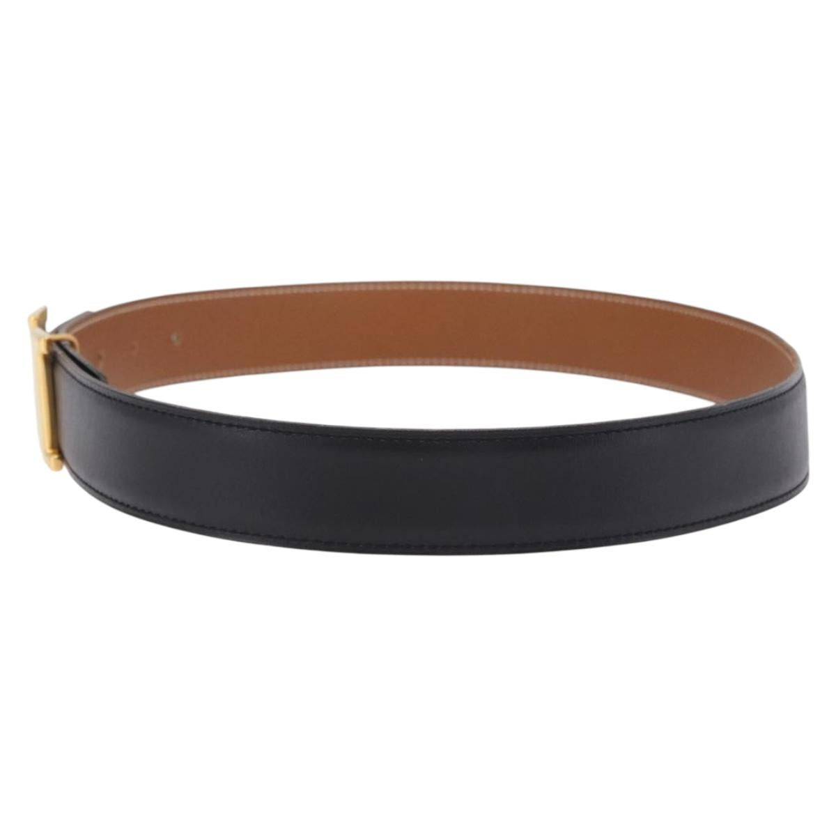 HERMES Constance H Belt Leather 33.9"" Black Gold Auth 204104
