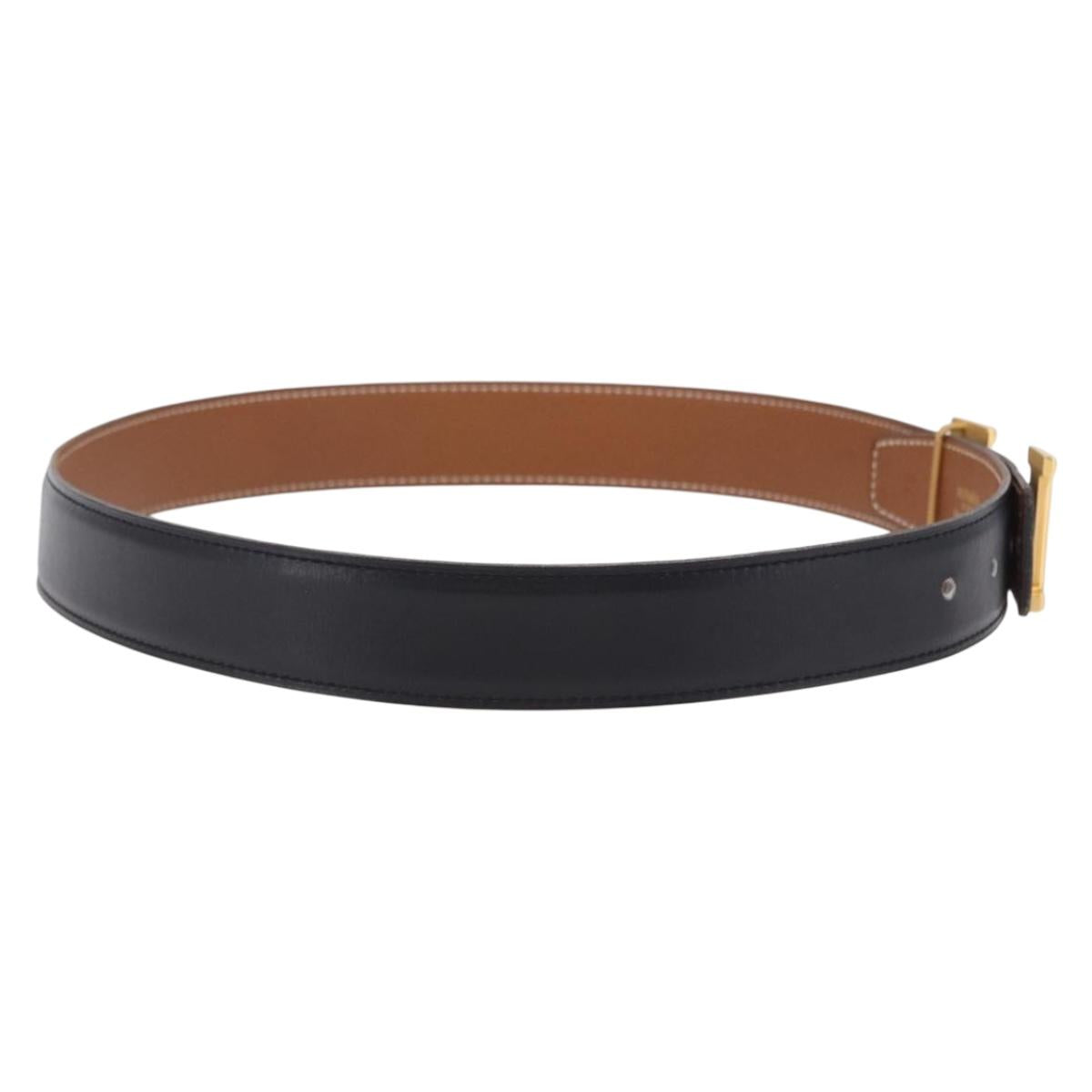 HERMES Constance H Belt Leather 33.9"" Black Gold Auth 204104