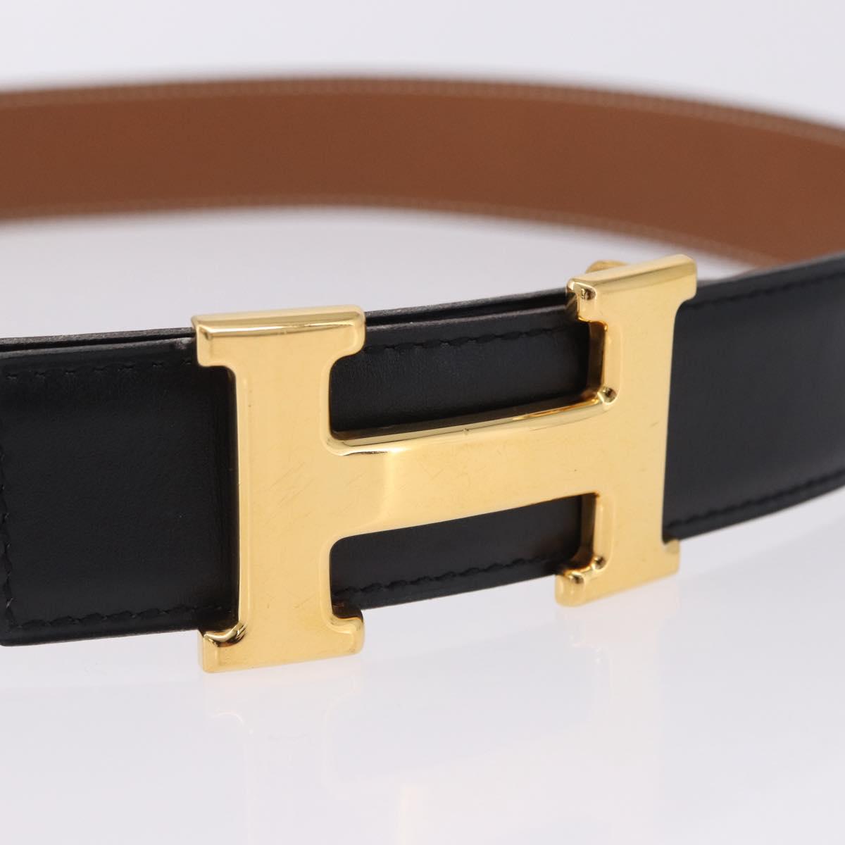 HERMES Constance H Belt Leather 33.9"" Black Gold Auth 204104
