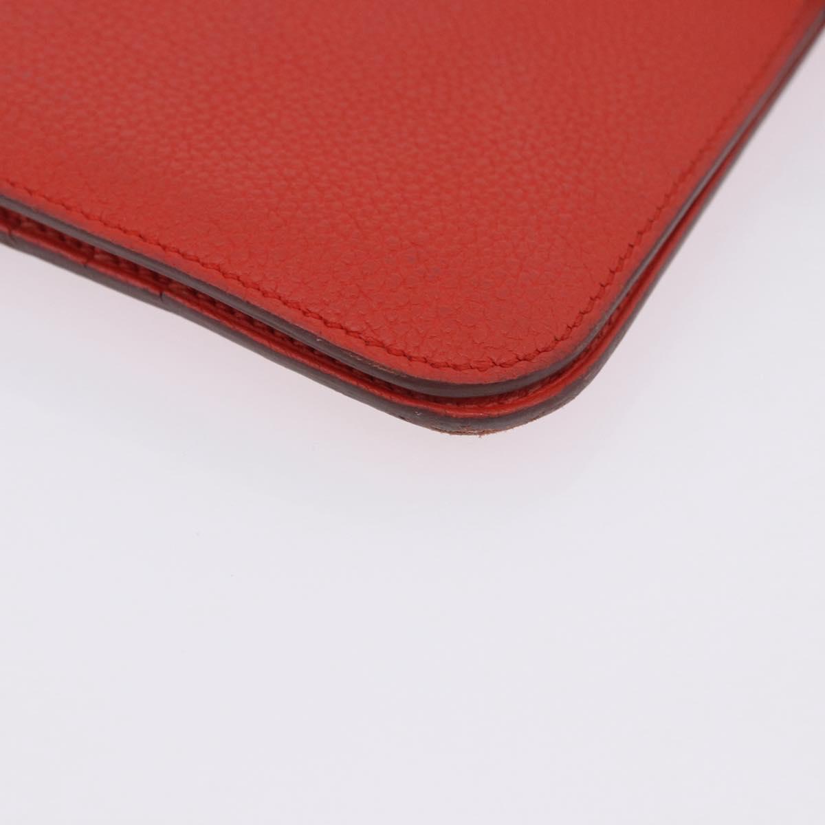 HERMES Dogon Wallet Taurillon Clemence Leather Orange Silver Auth 204105