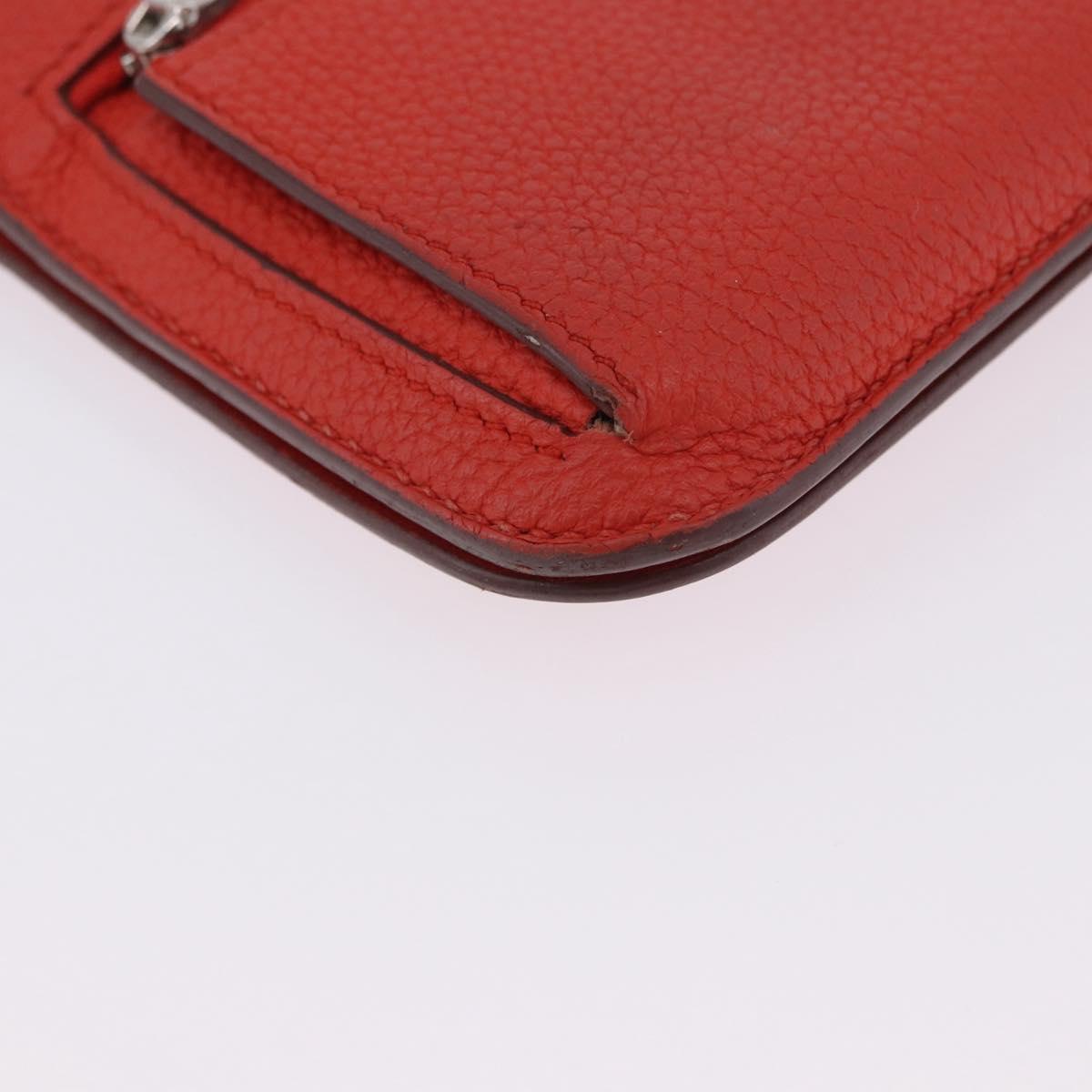 HERMES Dogon Wallet Taurillon Clemence Leather Orange Silver Auth 204105