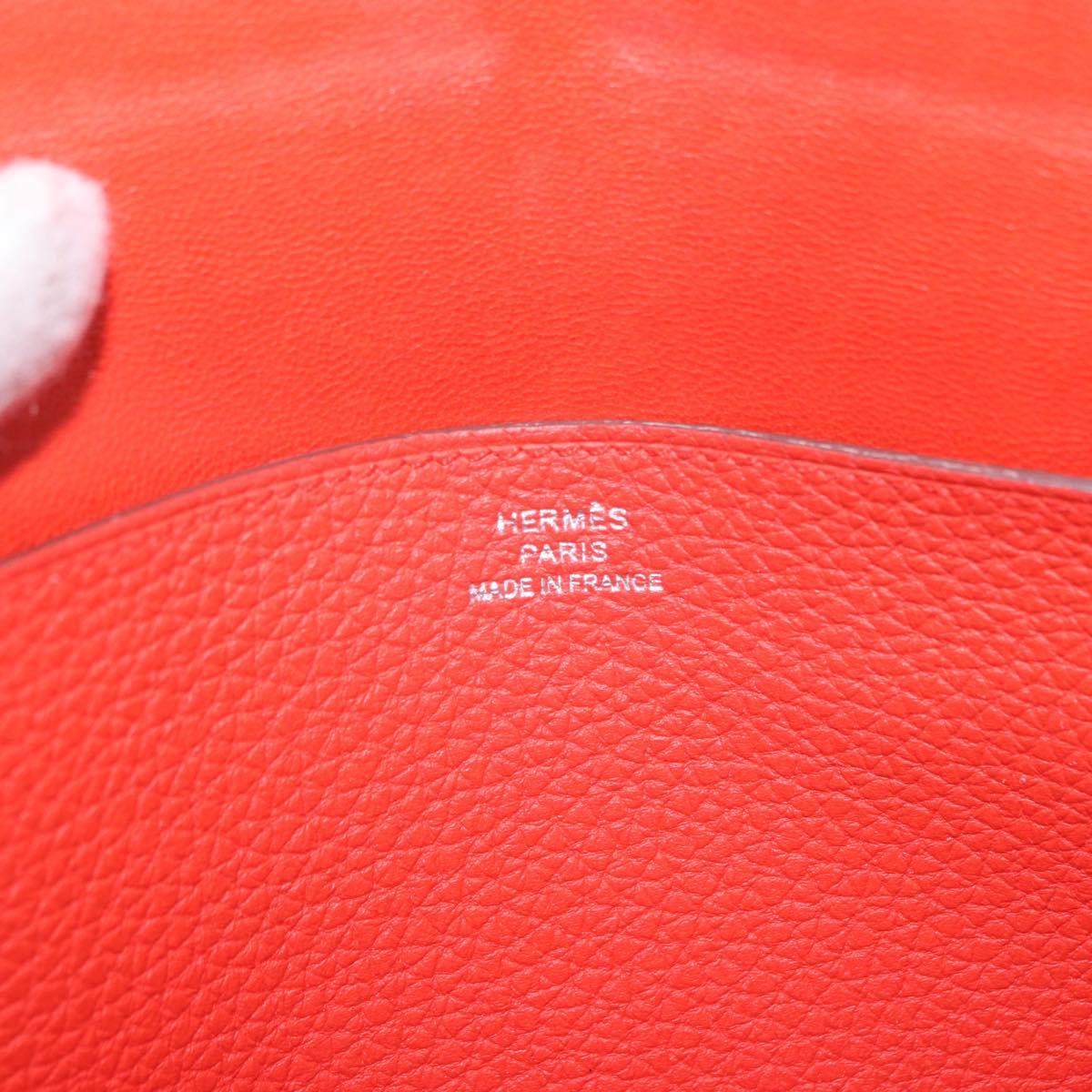HERMES Dogon Wallet Taurillon Clemence Leather Orange Silver Auth 204105