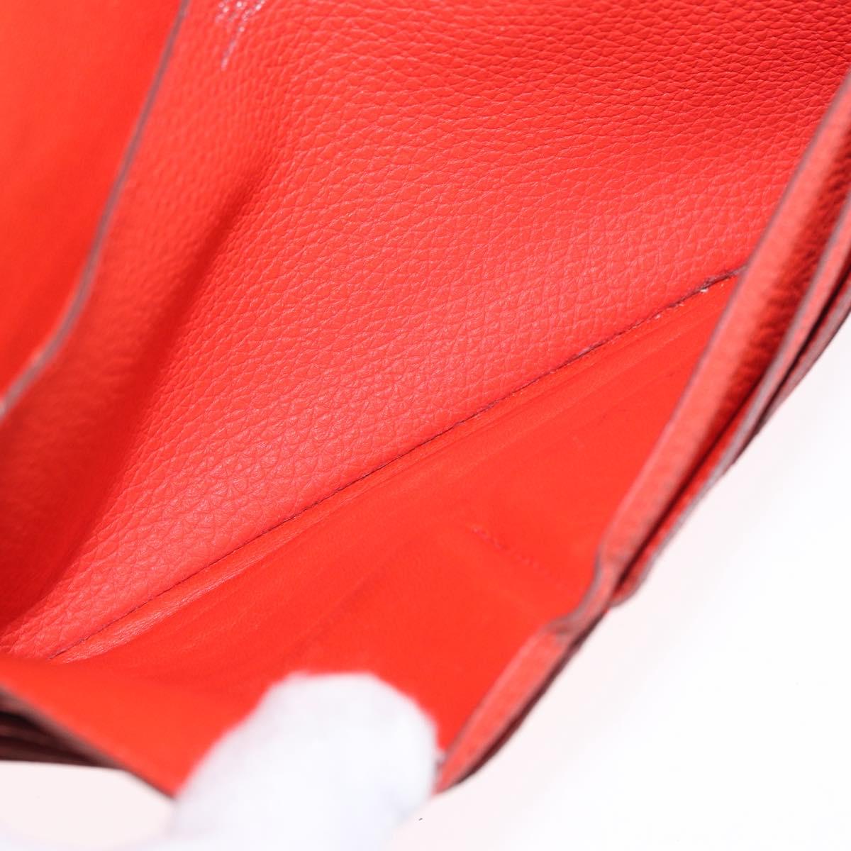 HERMES Dogon Wallet Taurillon Clemence Leather Orange Silver Auth 204105