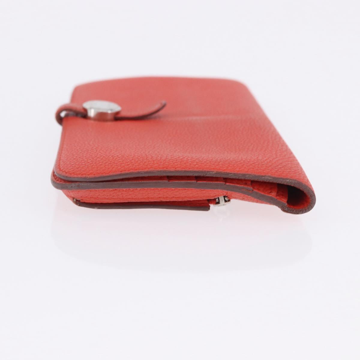 HERMES Dogon Wallet Taurillon Clemence Leather Orange Silver Auth 204105