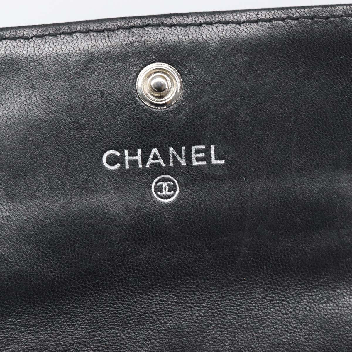 CHANEL Matelasse Card Case Lamb Skin Black Silver CC Auth 204109V