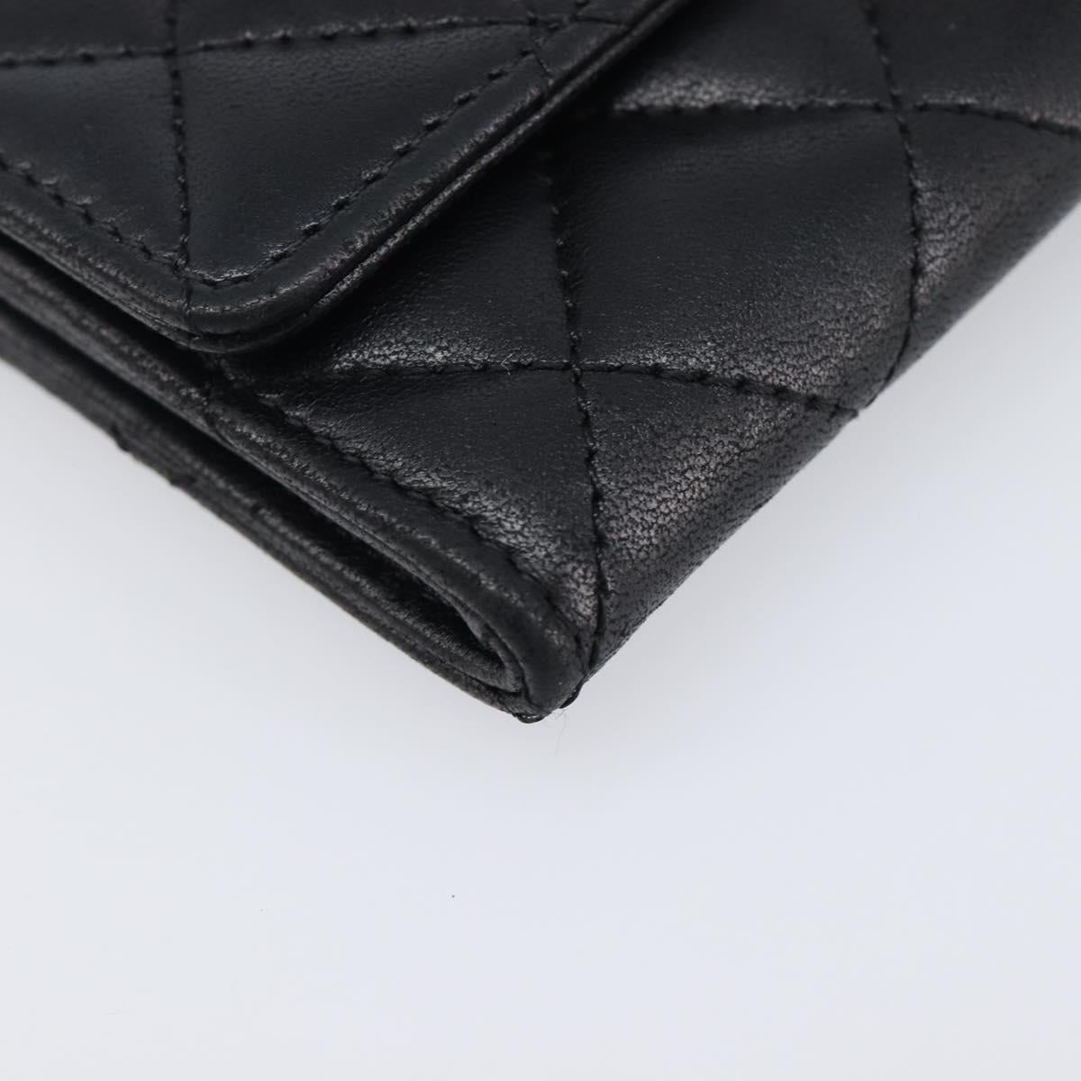 CHANEL Matelasse Card Case Lamb Skin Black Silver CC Auth 204109V