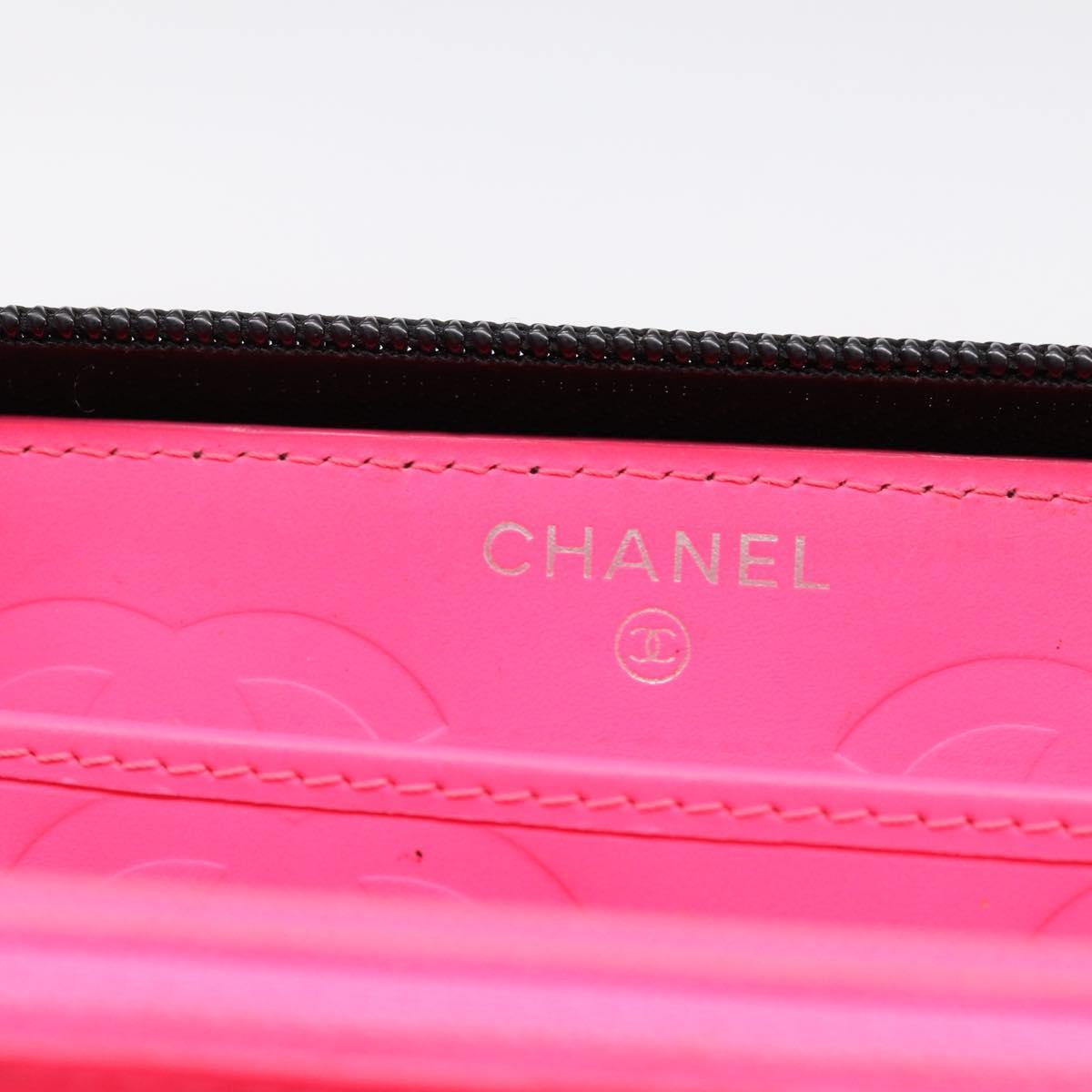 CHANEL Matelasse Cambon Line Long Wallet Leather Black Silver CC Auth 204110V