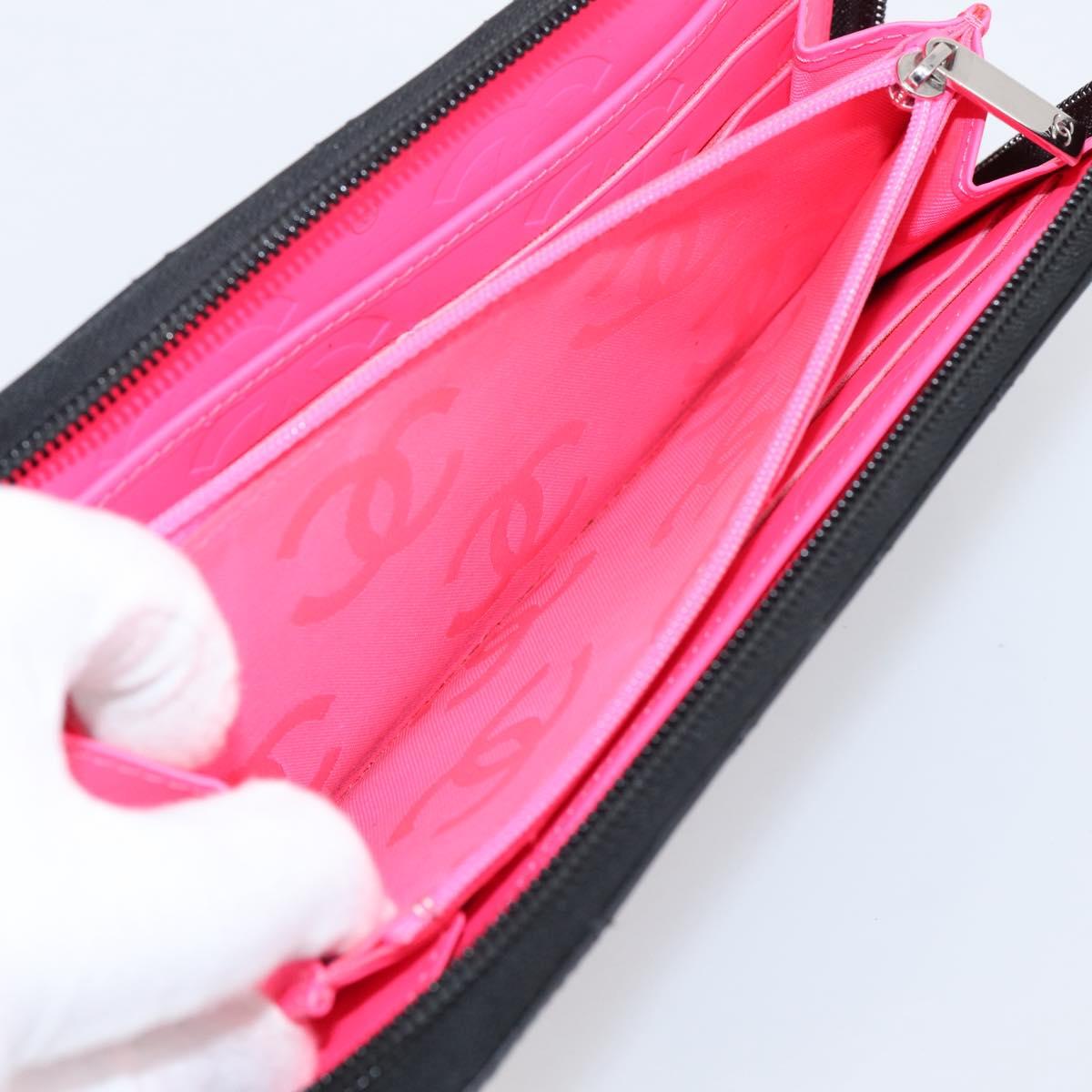CHANEL Matelasse Cambon Line Long Wallet Leather Black Silver CC Auth 204110V