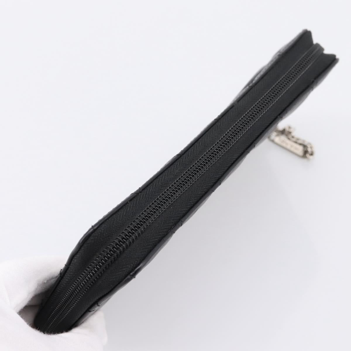 CHANEL Matelasse Cambon Line Long Wallet Leather Black Silver CC Auth 204110V
