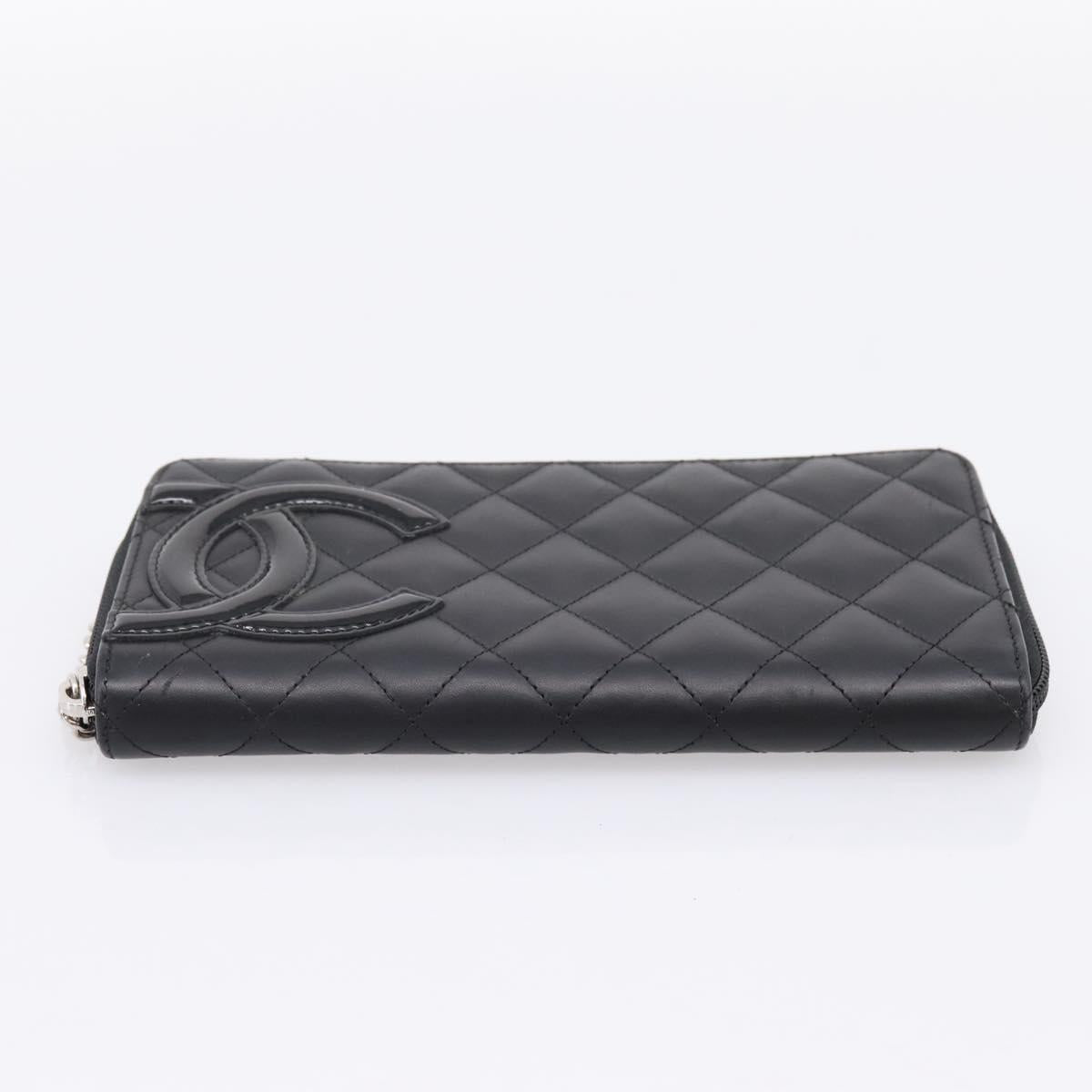 CHANEL Matelasse Cambon Line Long Wallet Leather Black Silver CC Auth 204110V