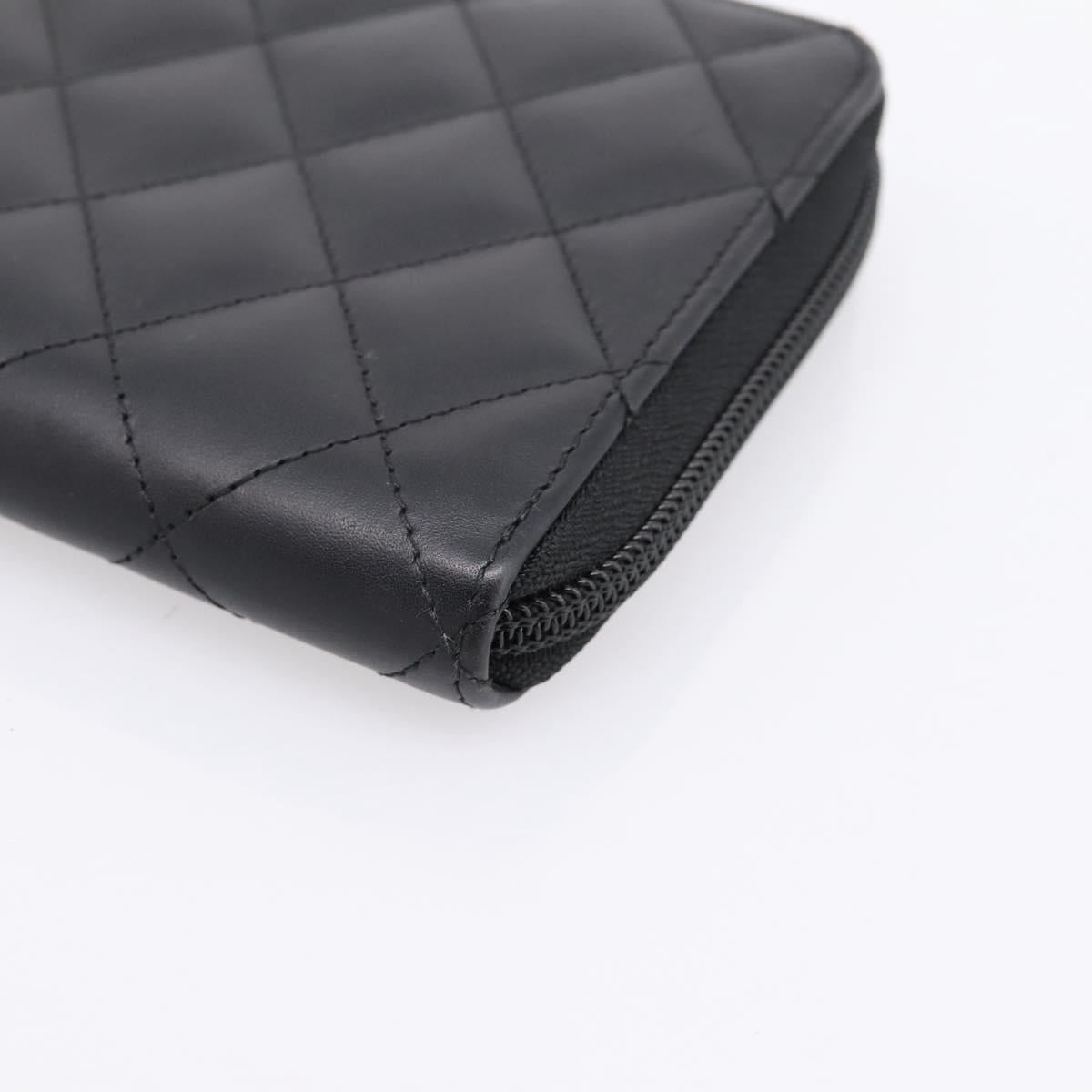 CHANEL Matelasse Cambon Line Long Wallet Leather Black Silver CC Auth 204110V