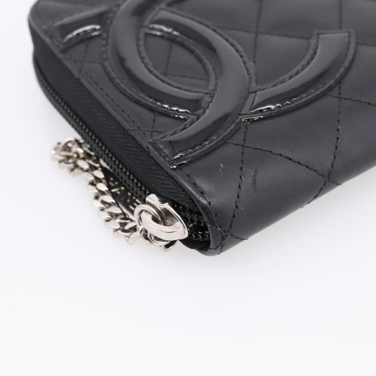 CHANEL Matelasse Cambon Line Long Wallet Leather Black Silver CC Auth 204110V