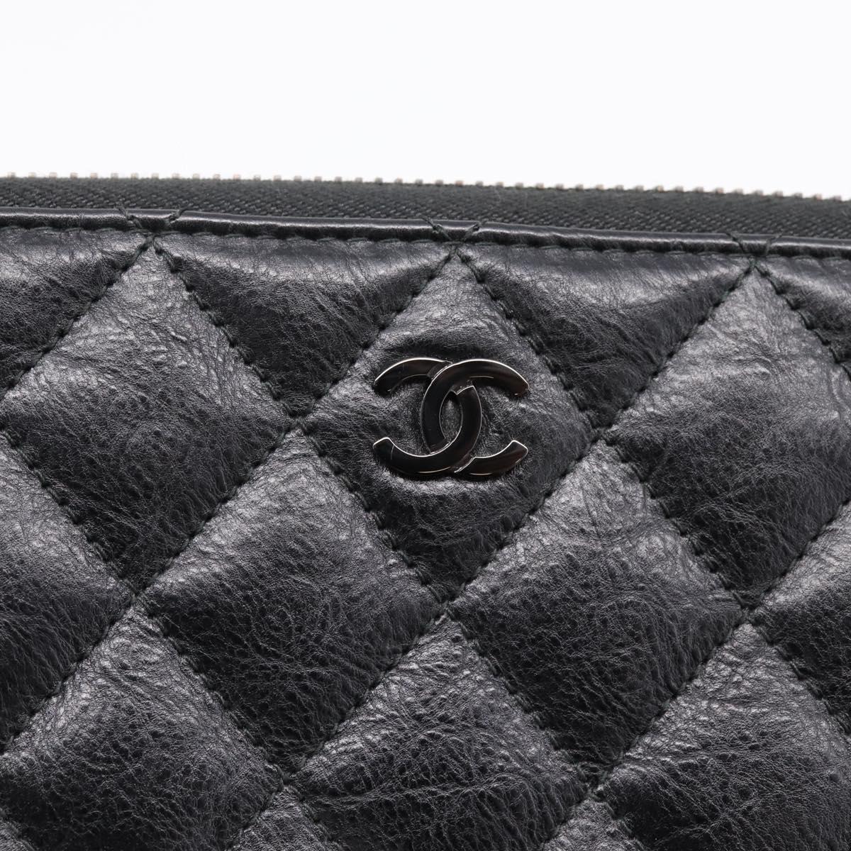 CHANEL Matelasse Long Wallet Leather Black CC Auth 204111V