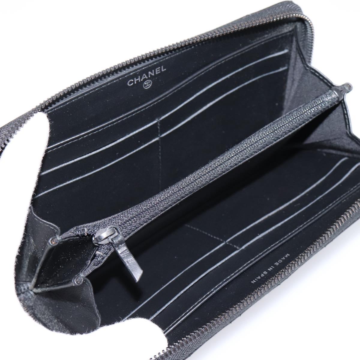 CHANEL Matelasse Long Wallet Leather Black CC Auth 204111V