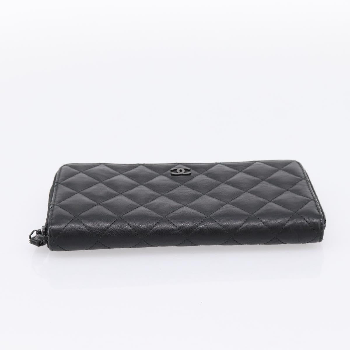 CHANEL Matelasse Long Wallet Leather Black CC Auth 204111V