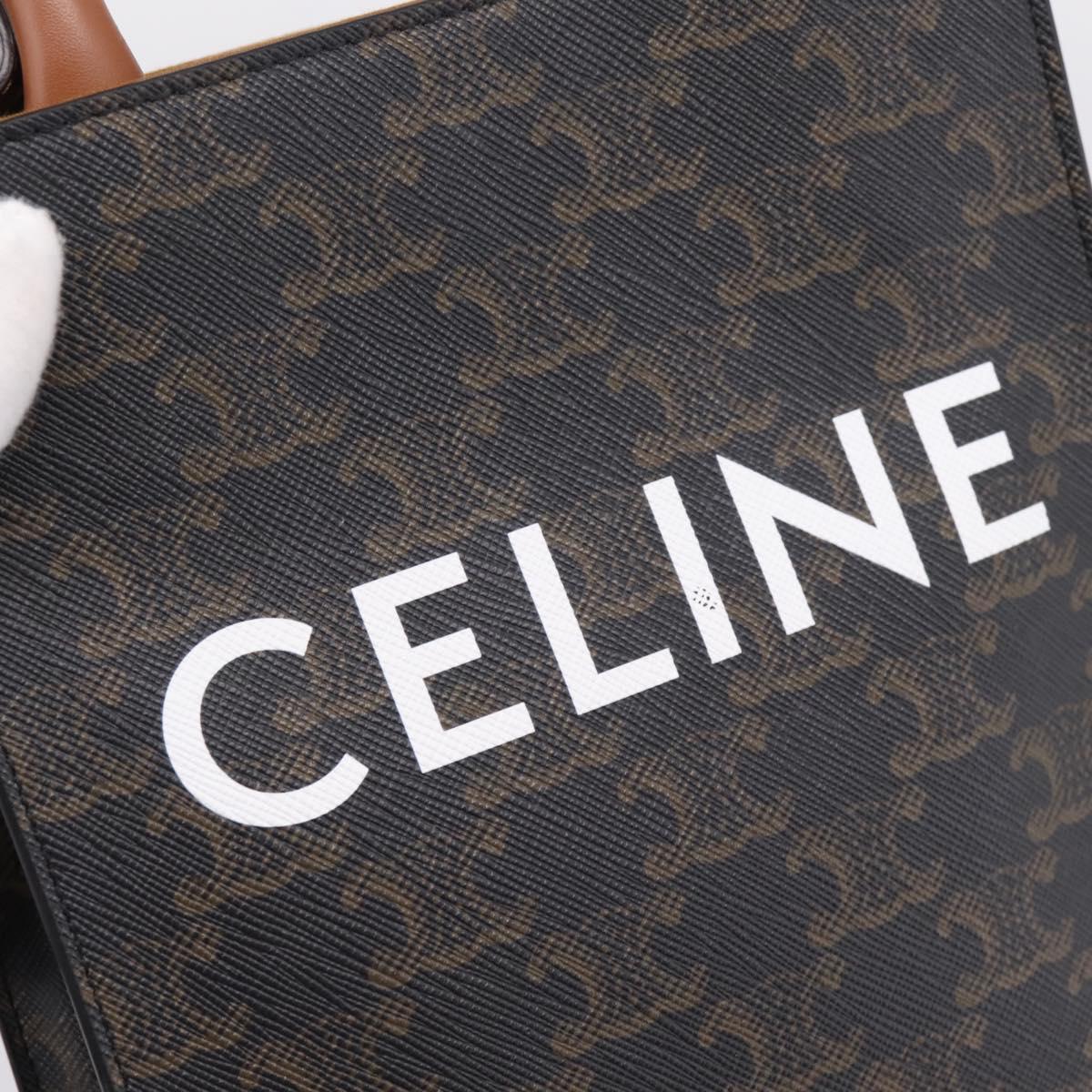 CELINE Triomphe Canvas Mini Vertical Cabas Hand Bag PVC 2way Black Auth 204112M
