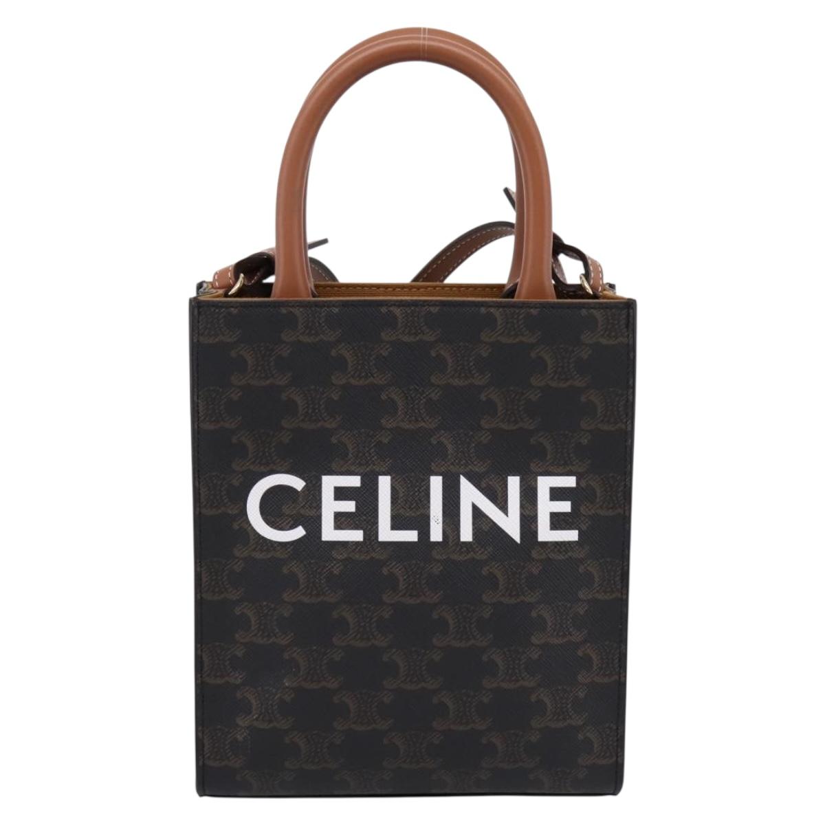 CELINE Triomphe Canvas Mini Vertical Cabas Hand Bag PVC 2way Black Auth 204112M