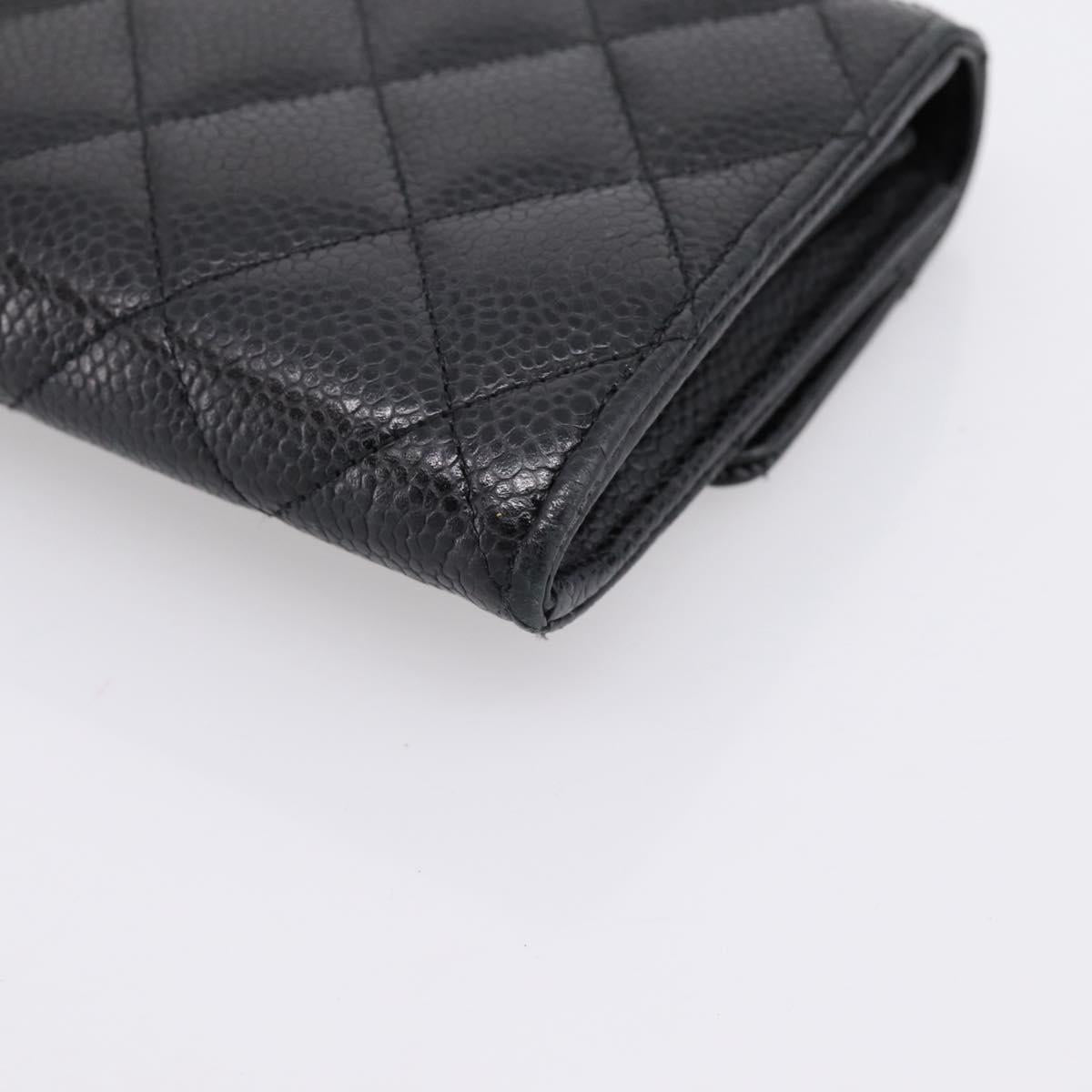CHANEL Matelasse Long Wallet Caviar Skin Black Gold CC Auth 204114M