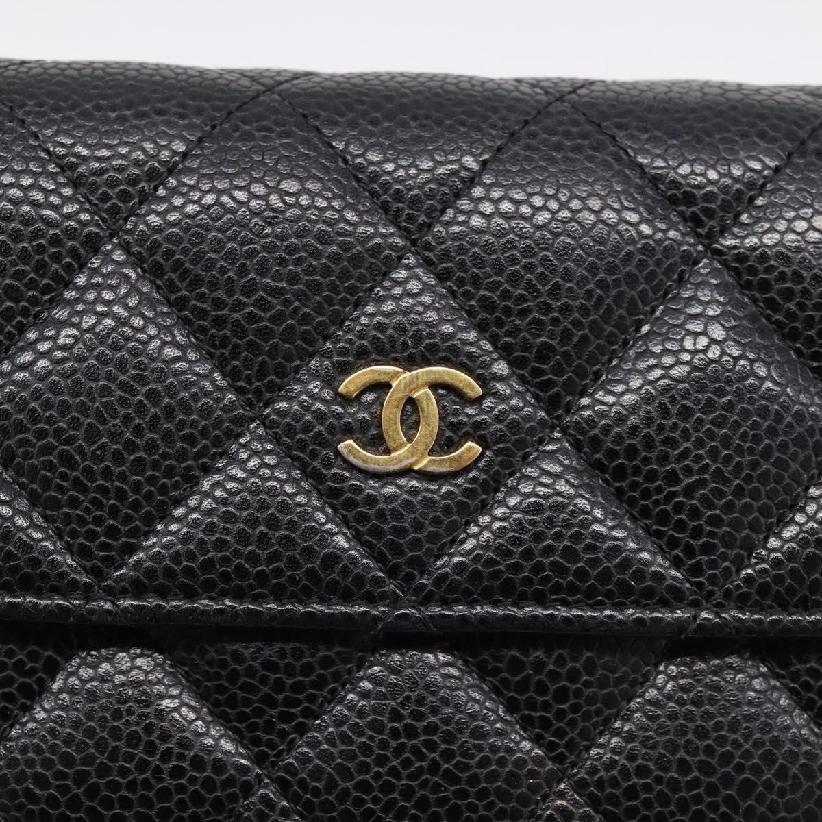 CHANEL Matelasse Long Wallet Caviar Skin Black Gold CC Auth 204114M