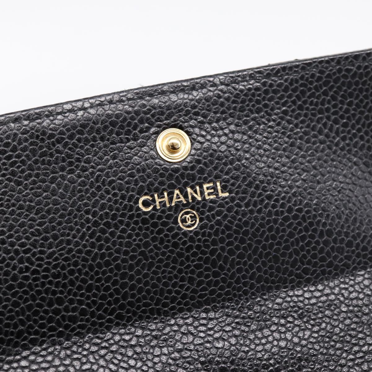 CHANEL Matelasse Long Wallet Caviar Skin Black Gold CC Auth 204114M