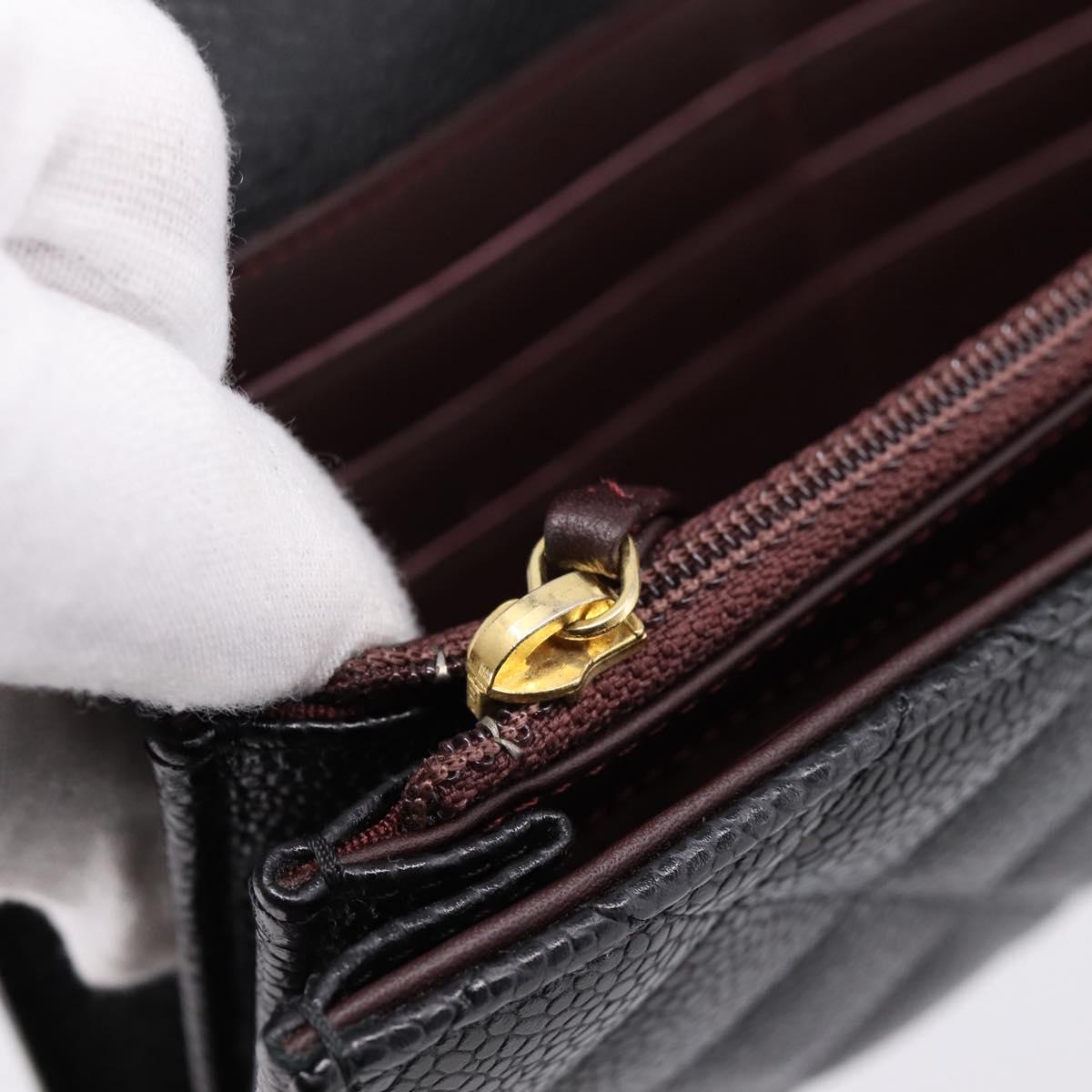 CHANEL Matelasse Long Wallet Caviar Skin Black Gold CC Auth 204114M