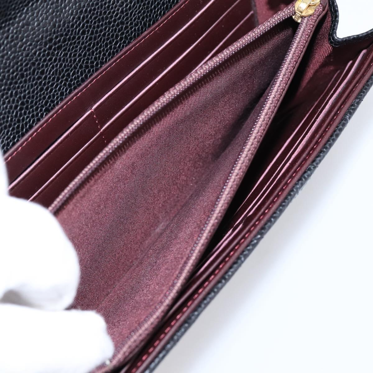 CHANEL Matelasse Long Wallet Caviar Skin Black Gold CC Auth 204114M