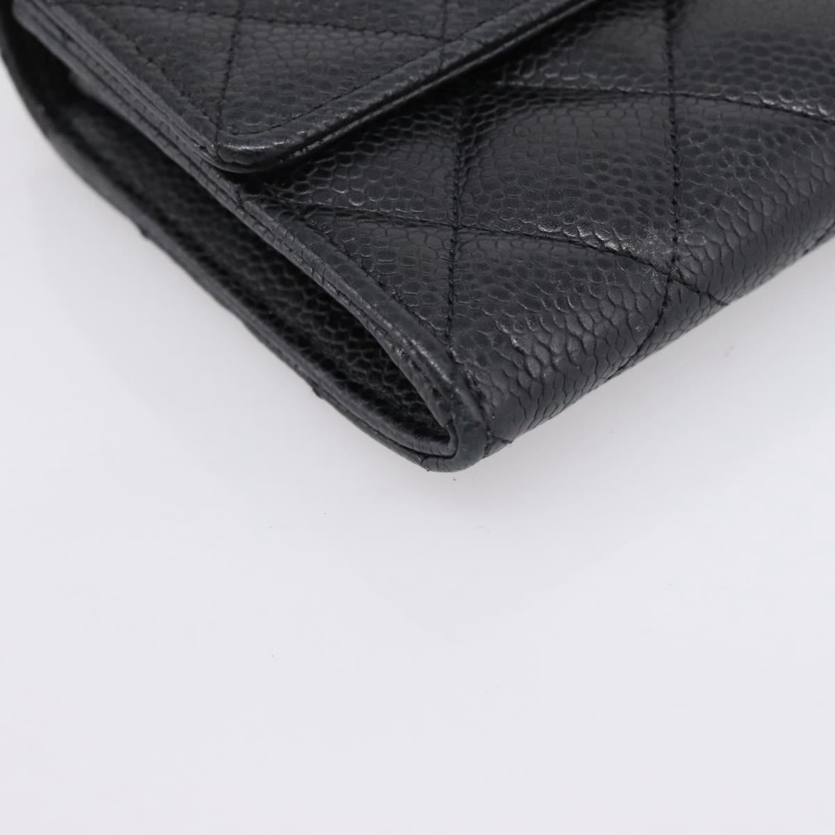 CHANEL Matelasse Long Wallet Caviar Skin Black Gold CC Auth 204114M