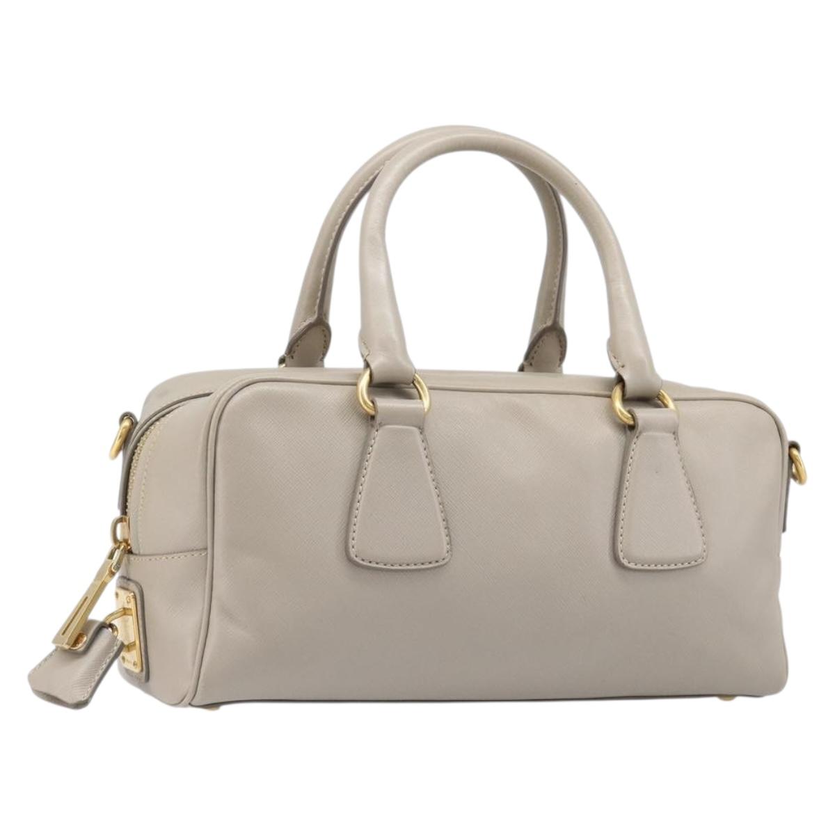PRADA Hand Bag Saffiano leather Gray Gold Auth 204120V