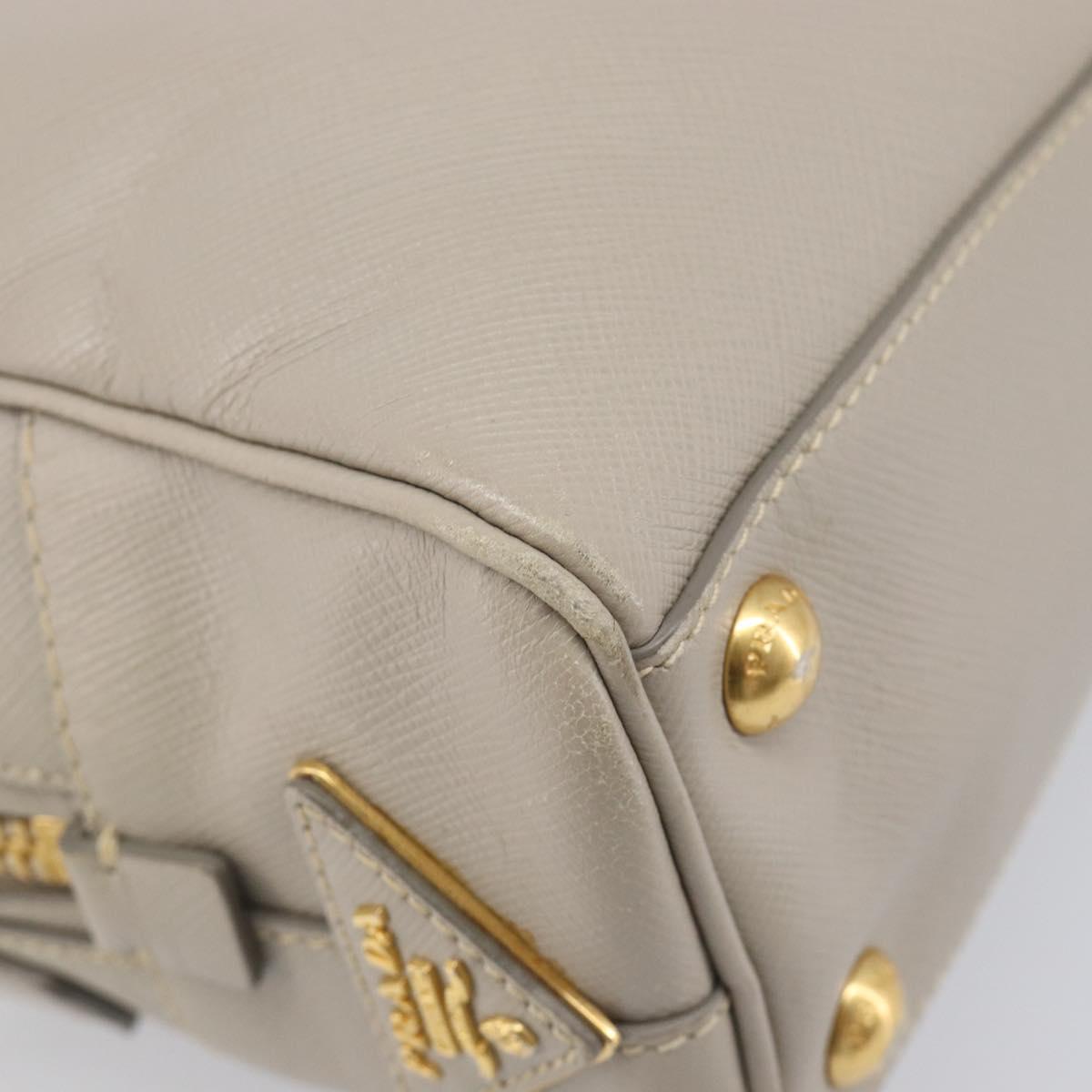 PRADA Hand Bag Saffiano leather Gray Gold Auth 204120V