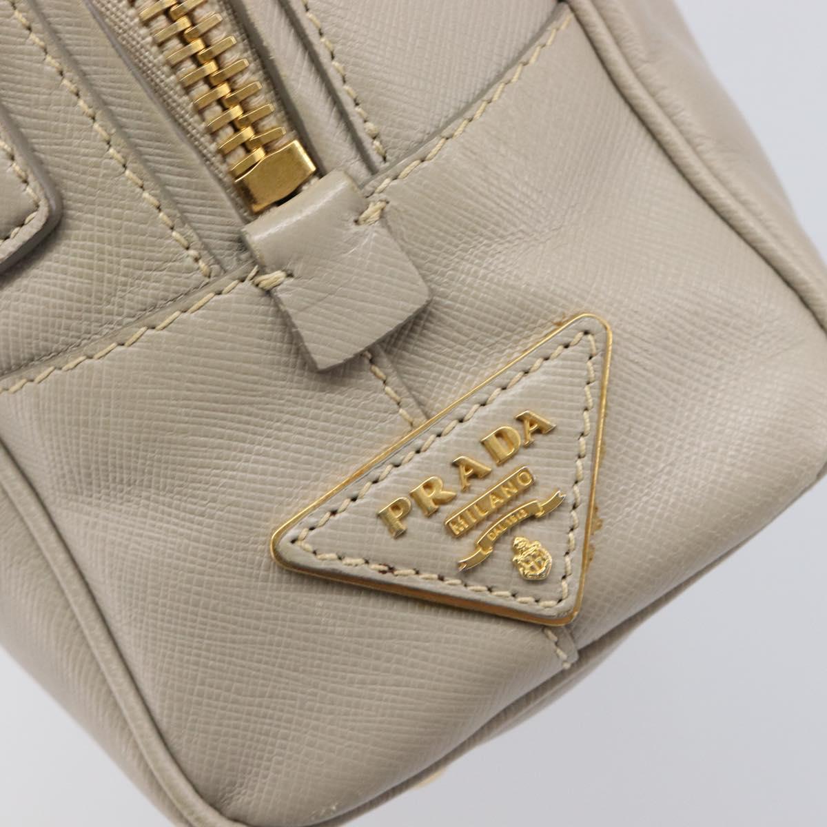 PRADA Hand Bag Saffiano leather Gray Gold Auth 204120V