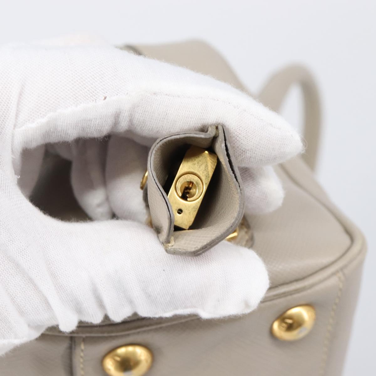 PRADA Hand Bag Saffiano leather Gray Gold Auth 204120V
