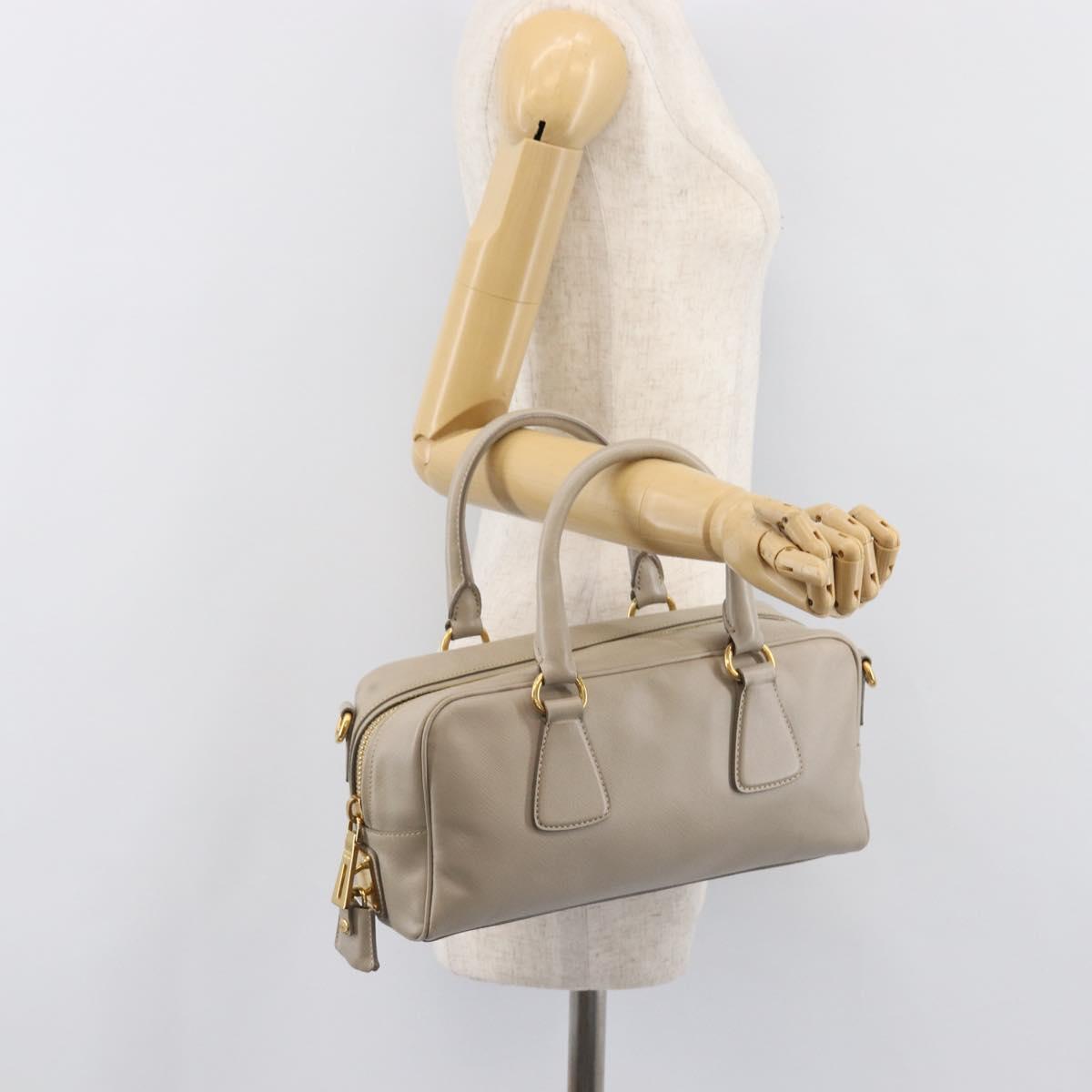 PRADA Hand Bag Saffiano leather Gray Gold Auth 204120V