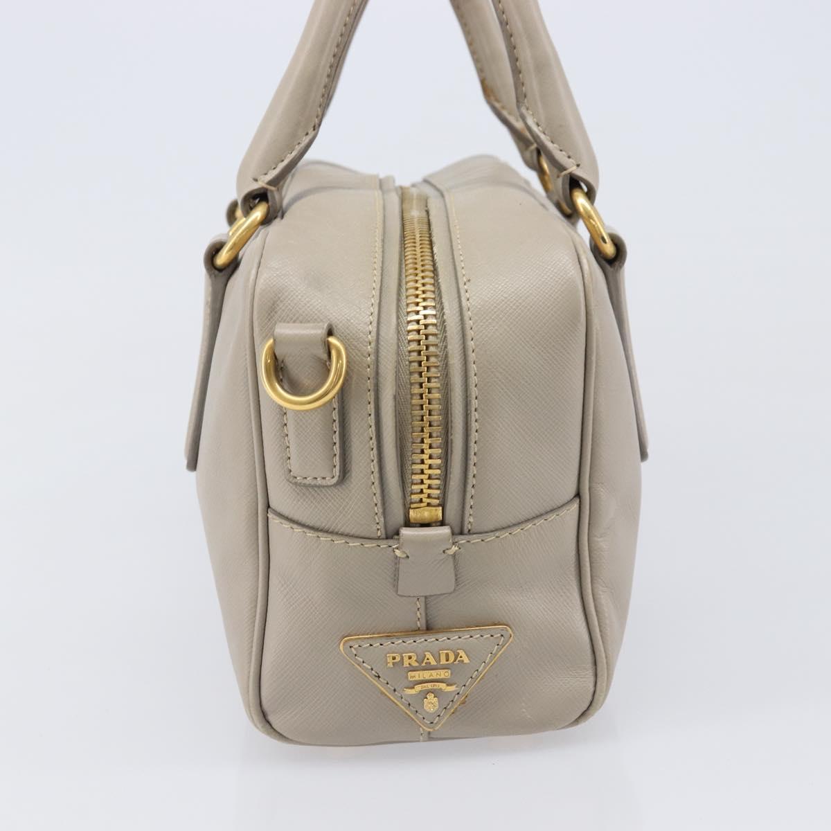 PRADA Hand Bag Saffiano leather Gray Gold Auth 204120V