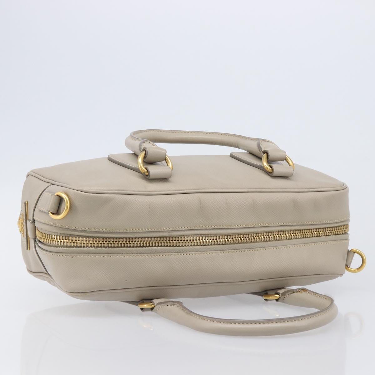 PRADA Hand Bag Saffiano leather Gray Gold Auth 204120V