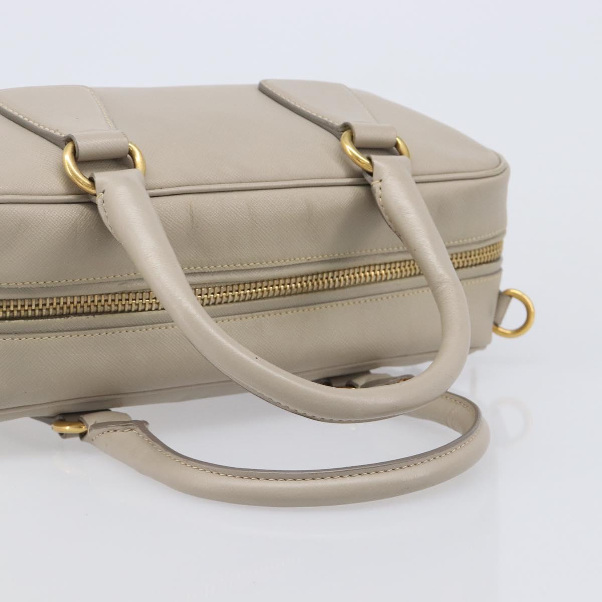 PRADA Hand Bag Saffiano leather Gray Gold Auth 204120V
