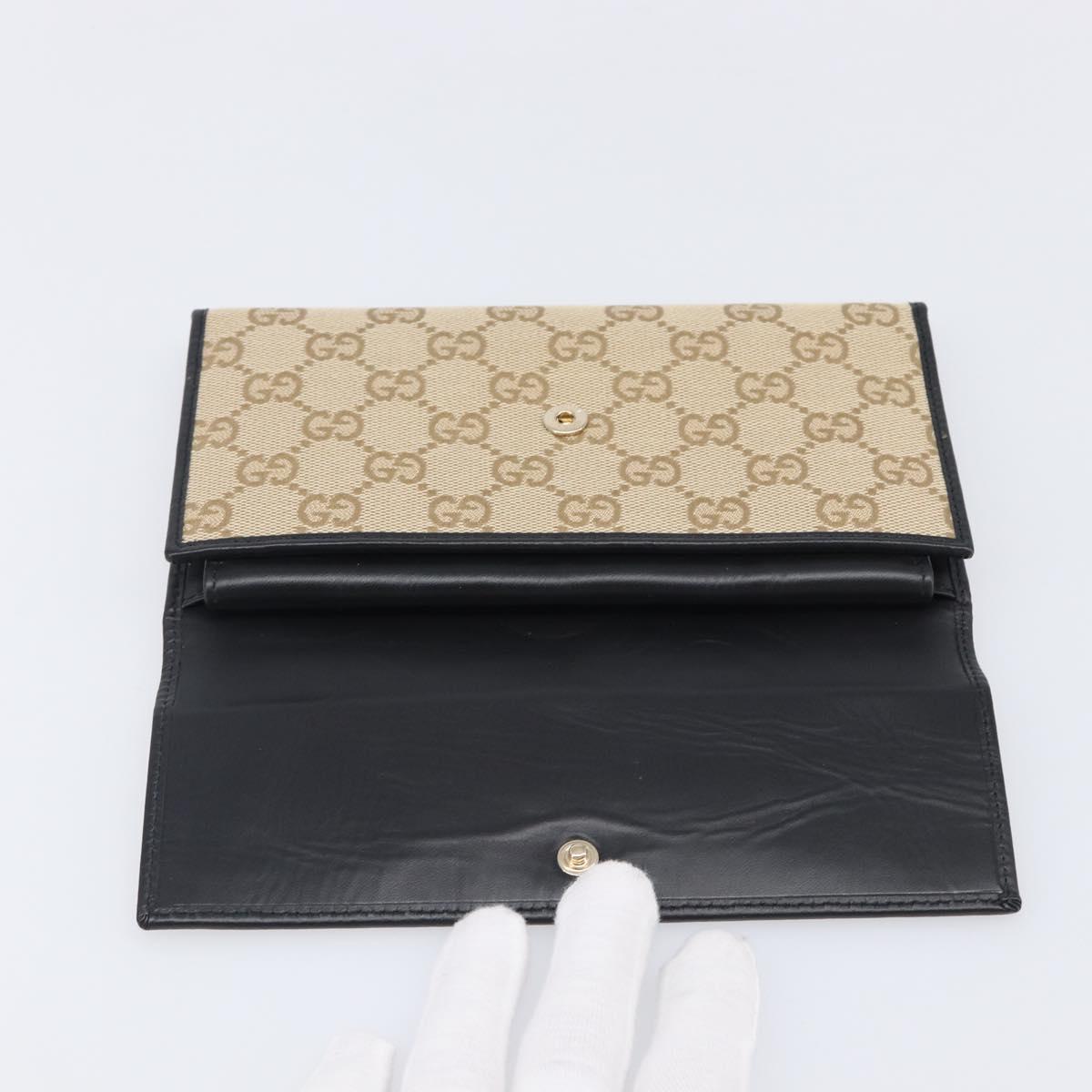 GUCCI GG Canvas Long Wallet Beige Gold 257303 Auth 204121V