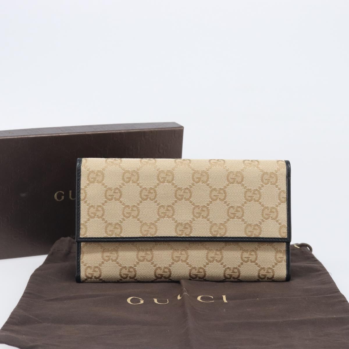 GUCCI GG Canvas Long Wallet Beige Gold 257303 Auth 204121V