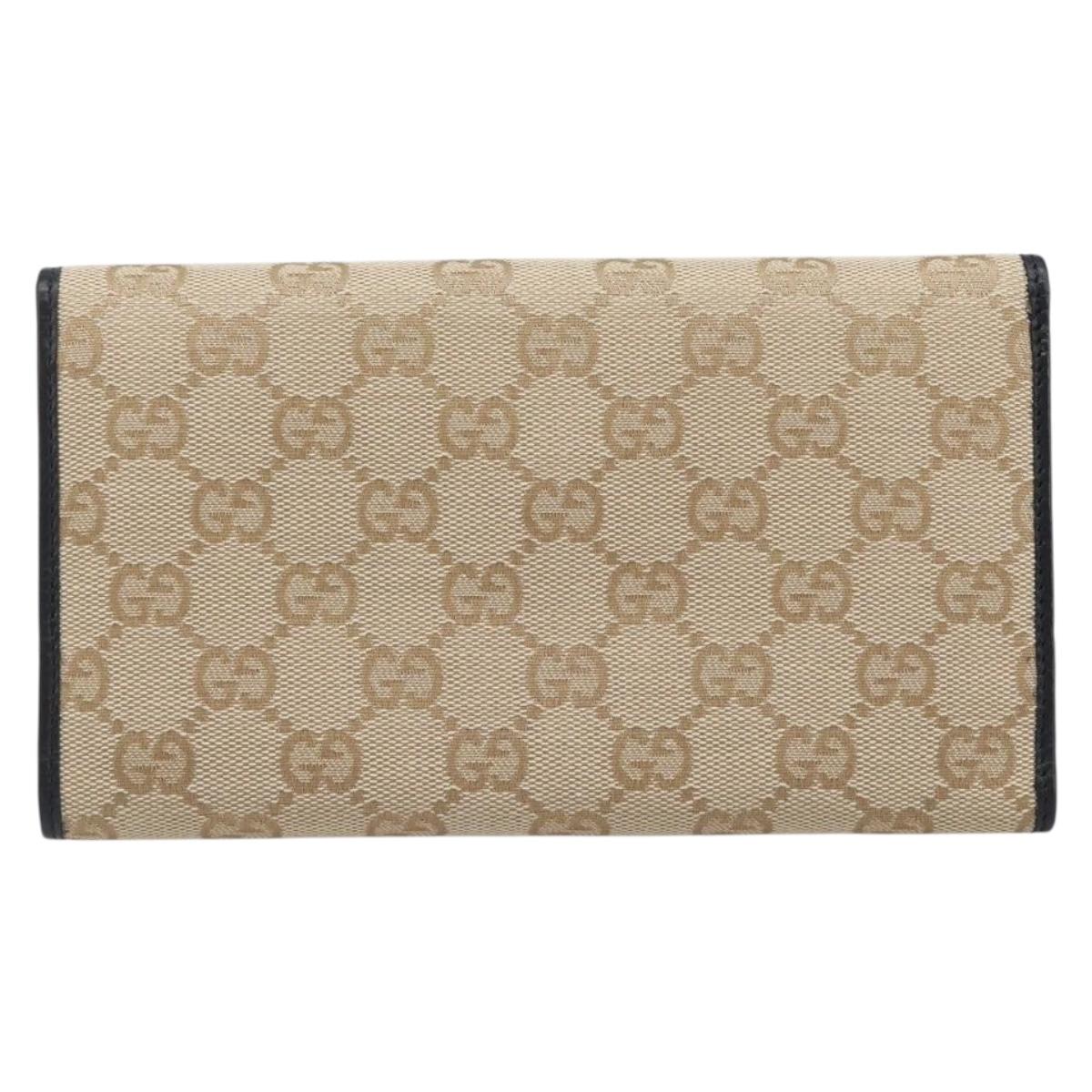 GUCCI GG Canvas Long Wallet Beige Gold 257303 Auth 204121V