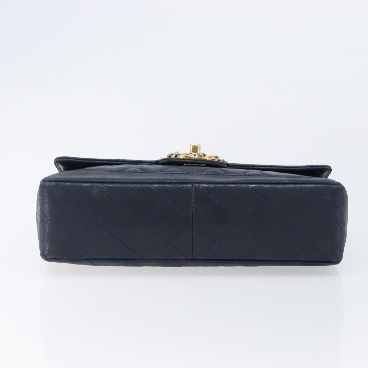 CHANEL Matelasse Chain Shoulder Bag Lamb Skin Navy Gold CC Auth 204122V