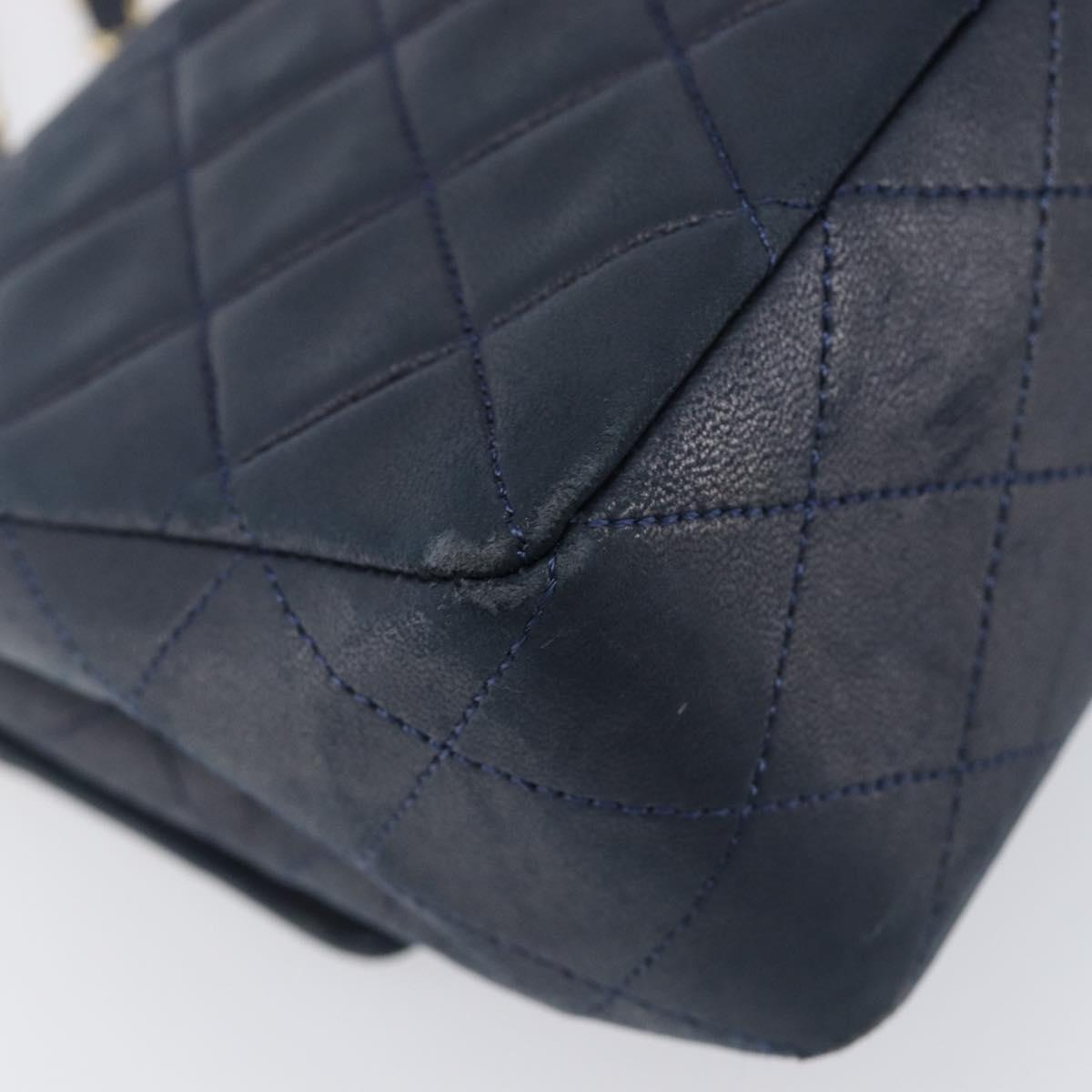 CHANEL Matelasse Chain Shoulder Bag Lamb Skin Navy Gold CC Auth 204122V