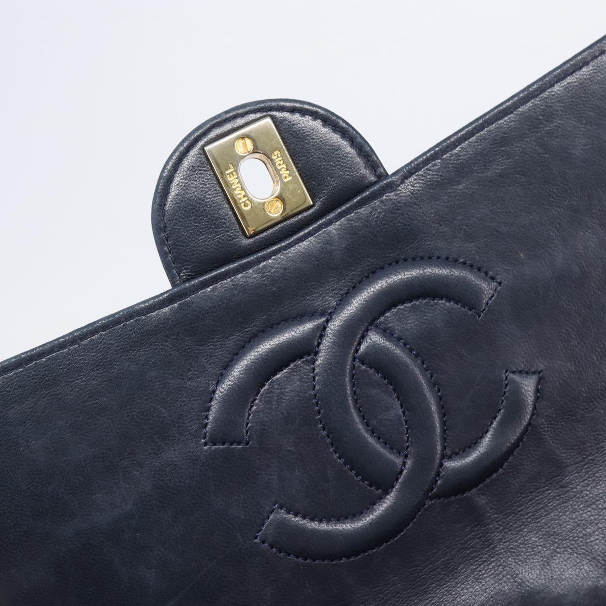 CHANEL Matelasse Chain Shoulder Bag Lamb Skin Navy Gold CC Auth 204122V