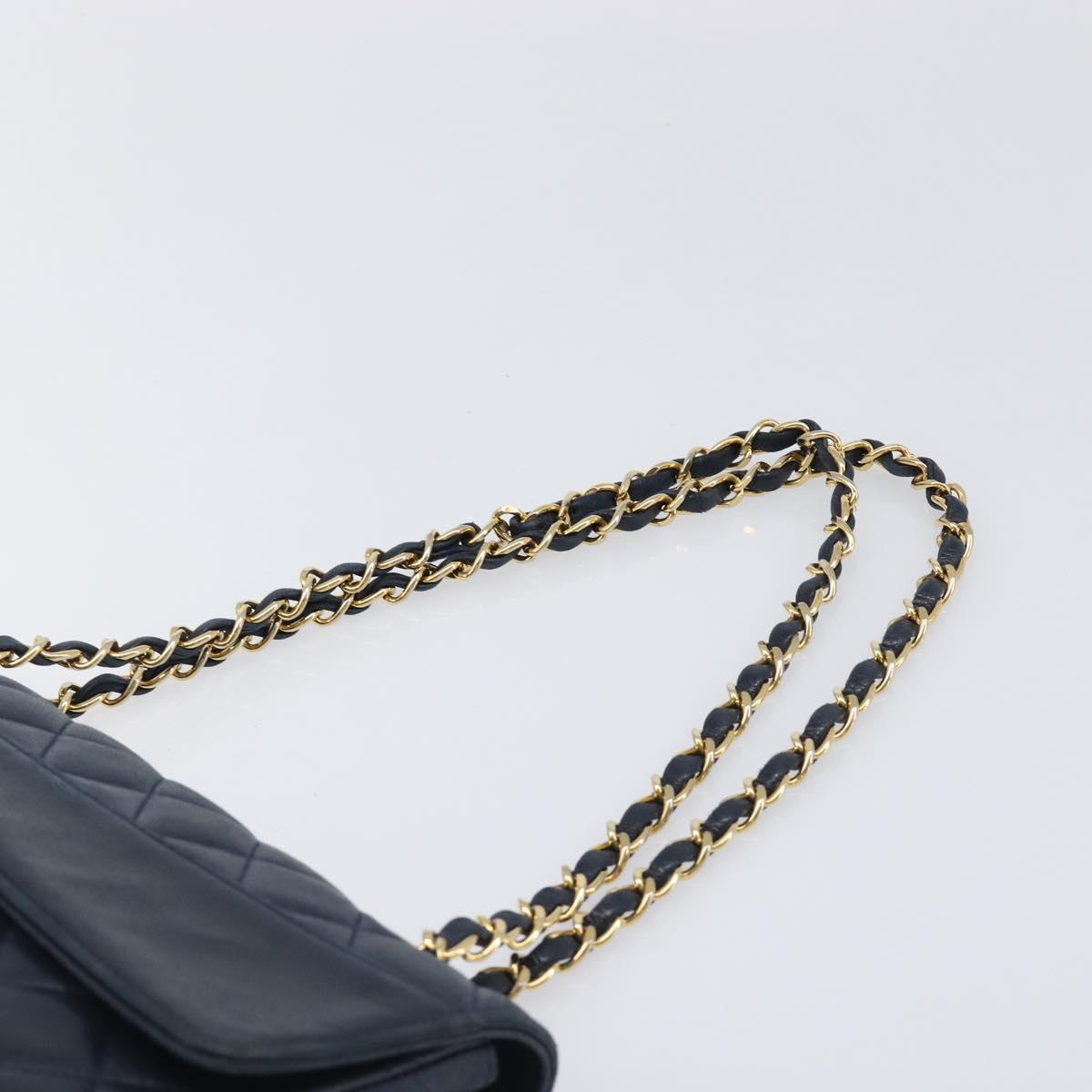 CHANEL Matelasse Chain Shoulder Bag Lamb Skin Navy Gold CC Auth 204122V