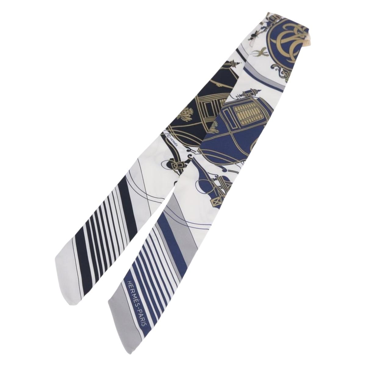HERMES Twilly Scarf ""EX-LIBRIS"" Silk Navy Blue Auth 204125M
