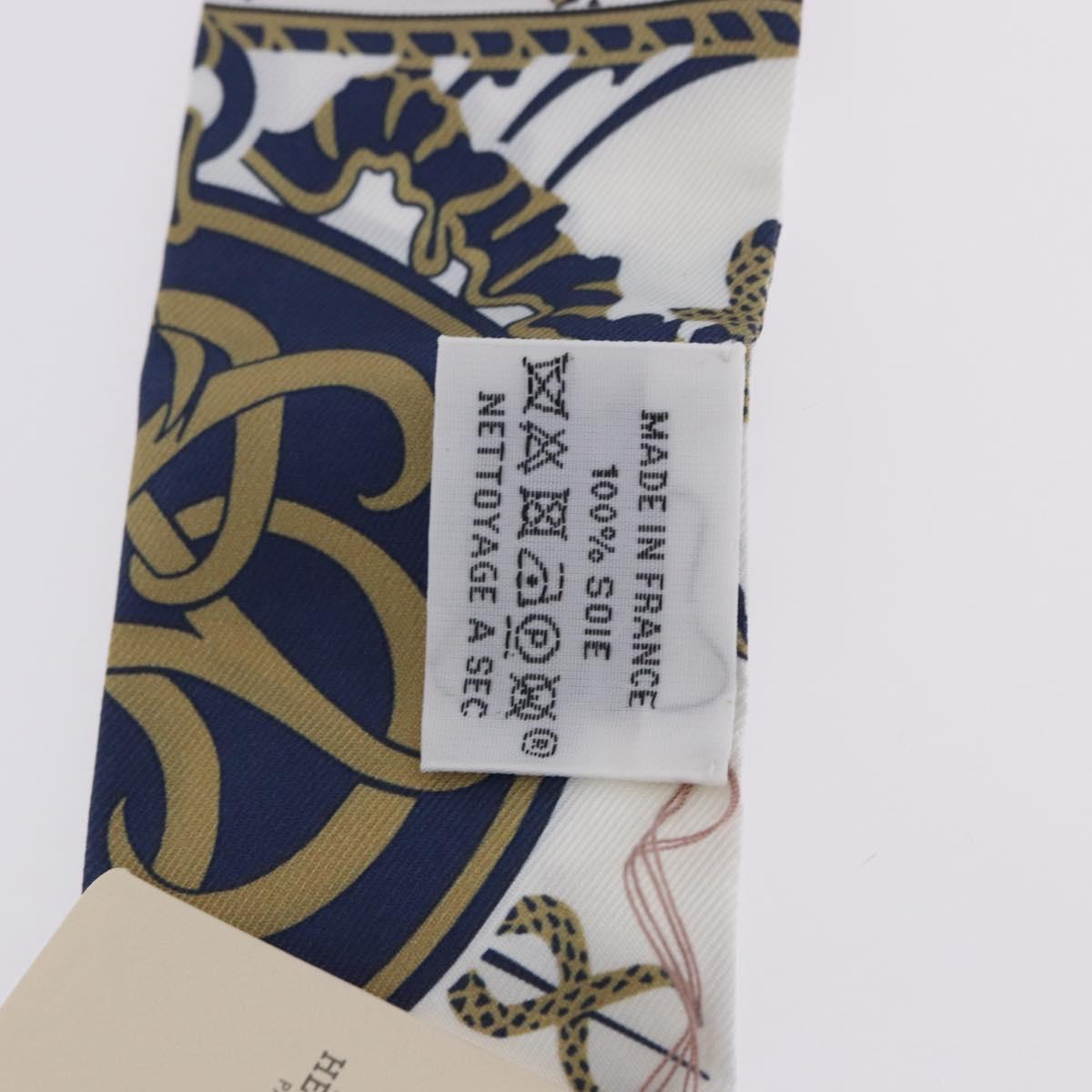 HERMES Twilly Scarf ""EX-LIBRIS"" Silk Navy Blue Auth 204125M