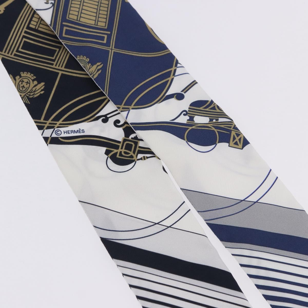 HERMES Twilly Scarf ""EX-LIBRIS"" Silk Navy Blue Auth 204125M