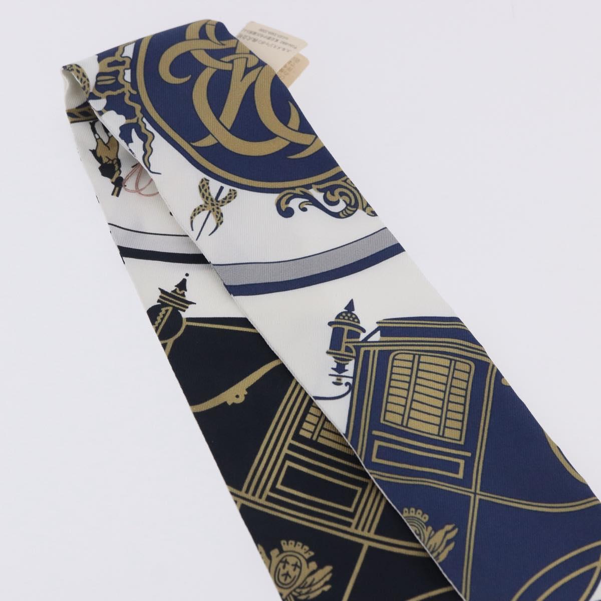 HERMES Twilly Scarf ""EX-LIBRIS"" Silk Navy Blue Auth 204125M