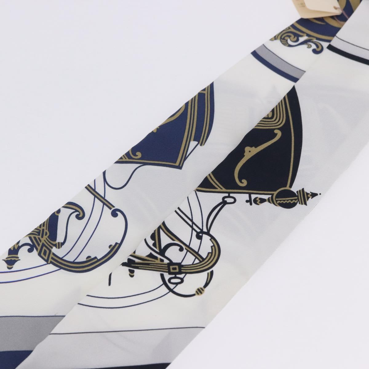 HERMES Twilly Scarf ""EX-LIBRIS"" Silk Navy Blue Auth 204125M